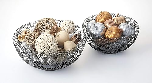 Miniatura 3 de Nifty Solutions Cuencos decorativos de malla de bronce aceitado  Juego de 2, cesta de frutas de metal moderno, diseño ligero de doble pared,