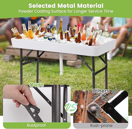 Miniatura 6 de Giantex, mesa de plástico plegable para hielo, de fiesta, 4 pies, con faldón blanco