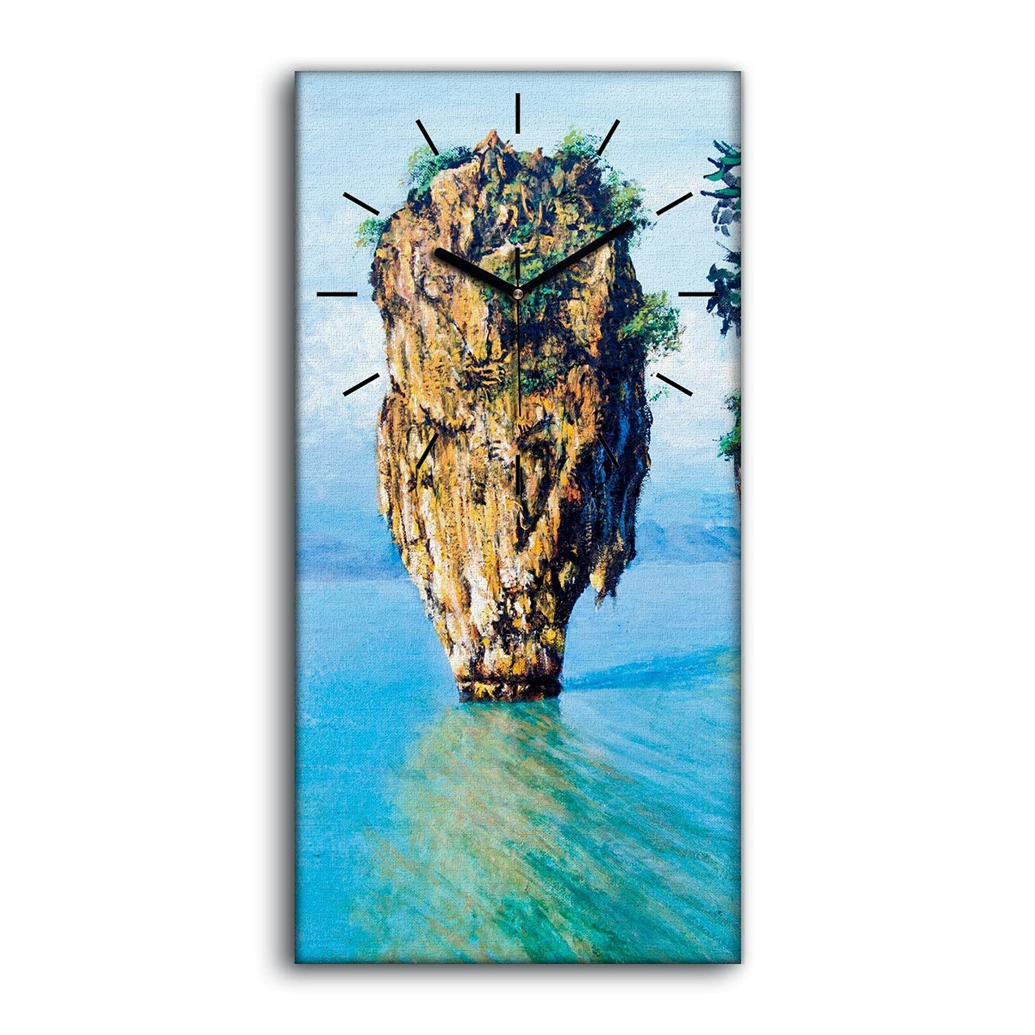 Horloge sur toile 30x60cm avec mains noires motif Rock Island sur la mer