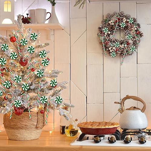 Miniatura 6 de 60 decoraciones colgantes para árbol de Navidad, bastones de caramelo de plástico para Navidad, adornos de menta para regalo de Navidad, Acción de