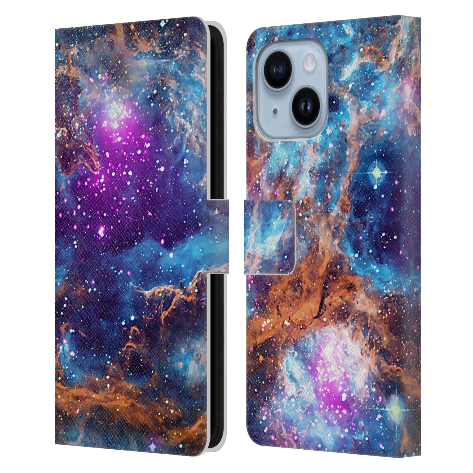 Étui portefeuille iPhone 14 Plus Cosmo18 Nébuleuse cuir housse