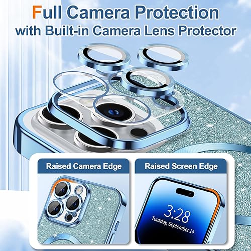 Miniatura 9 de Hython Funda para iPhone 15 Pro Max con purpurina, fundas magnéticas transparentes para teléfono con protector de lente de cámara compatible con