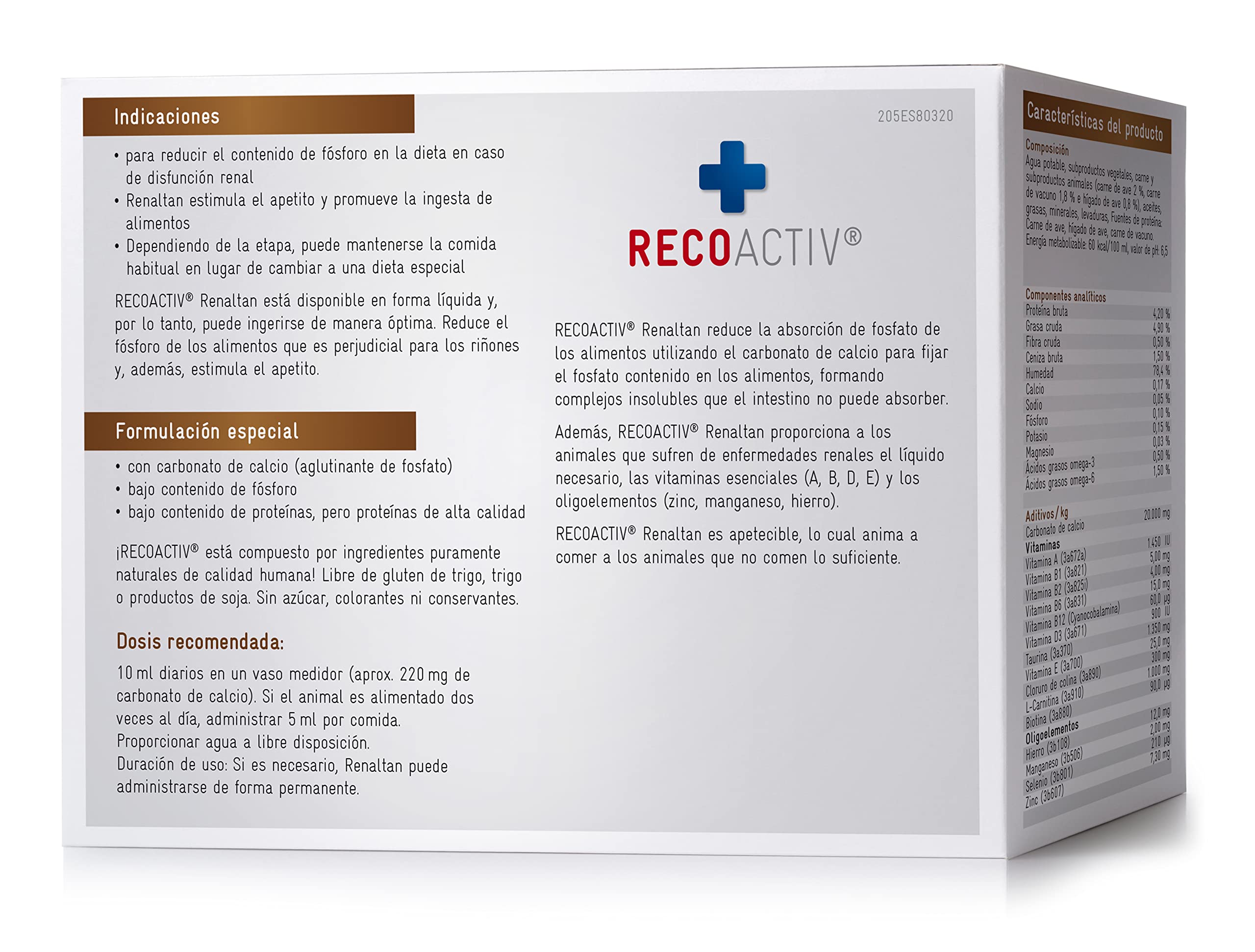 RECOACTIV Tónico Renaltan para Gatos, 3 x 90 ml, suplemento alimenticio con aglutinante de fosfato para Reducir el Contenido de fosfato en la Dieta en Casos de insuficiencia renal o IRC