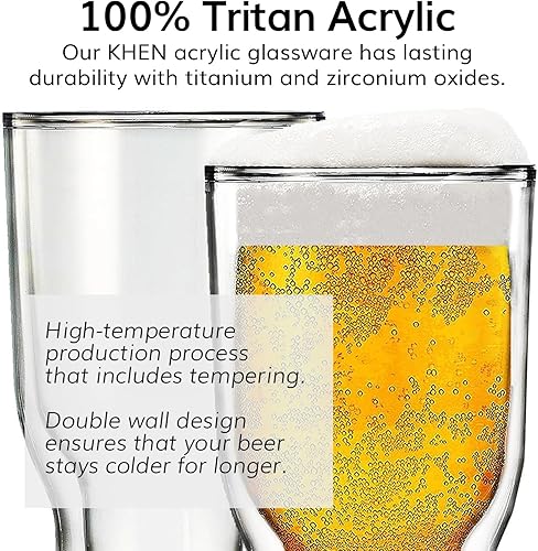 Miniatura 5 de Vasos acrílicos de cerveza congelables con aislamiento de doble pared irrompible – Juego de 2 – Grandes 17 oz Reutilizables Pilsner Tritan, diseño