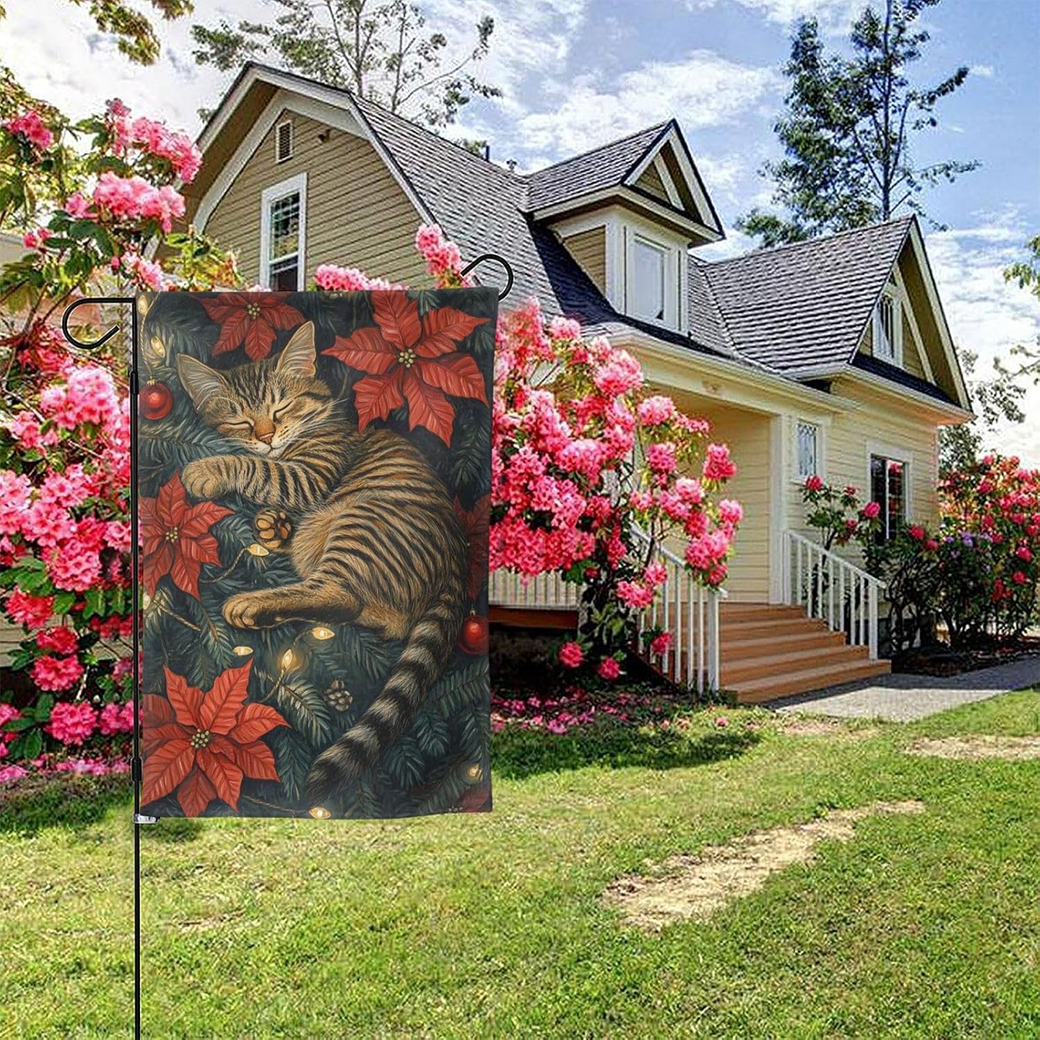 Christmas Cat Garden Flag Vertical Double Sided Outdoor Yard Flags 12.5x18 Inch Burlap Banners Vertical Double Sided for Outdoor Decor Lawn - Image 6