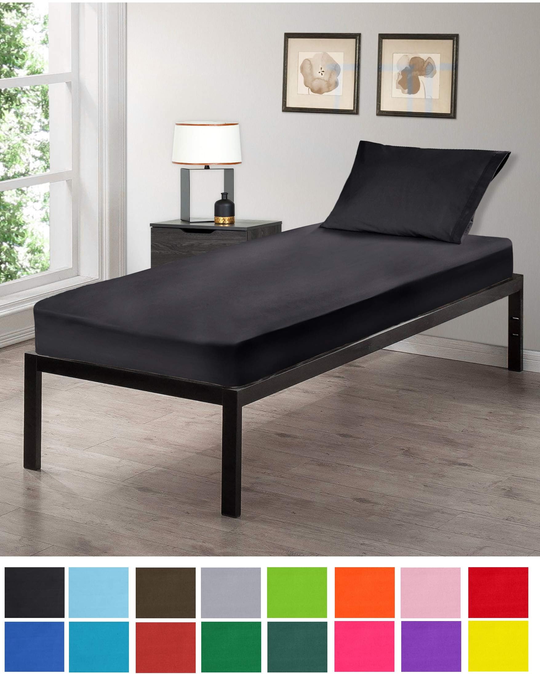 30" x 75" Cot Size 2-Piece Bed Sheet Set, Made of Ultra Soft Cotton, Perfect for Camp Bunk Beds/RVs/Guest Beds Black