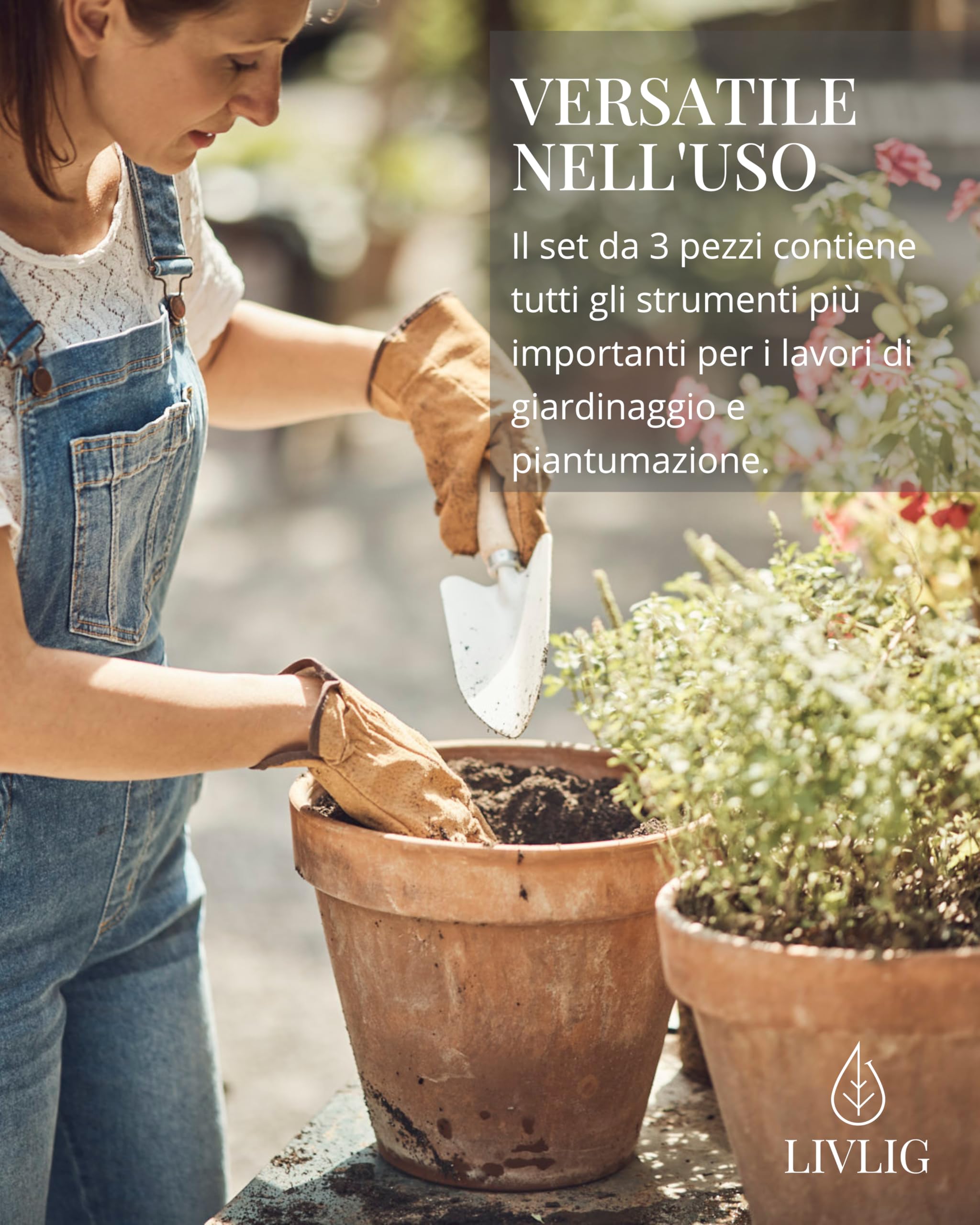 Set di attrezzi da giardino LIVLIG - Set di attrezzi da giardino con pala, rastrello, zappa con forca, manici in legno di quercia e acciaio - regali da giardino per aiuole e giardini