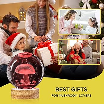 ライト・ランタン SomAbito Glass Globe Mashroom 3D 3D Crystal Ball Night Light - 3.15 inch Glass Ball Lamp with
