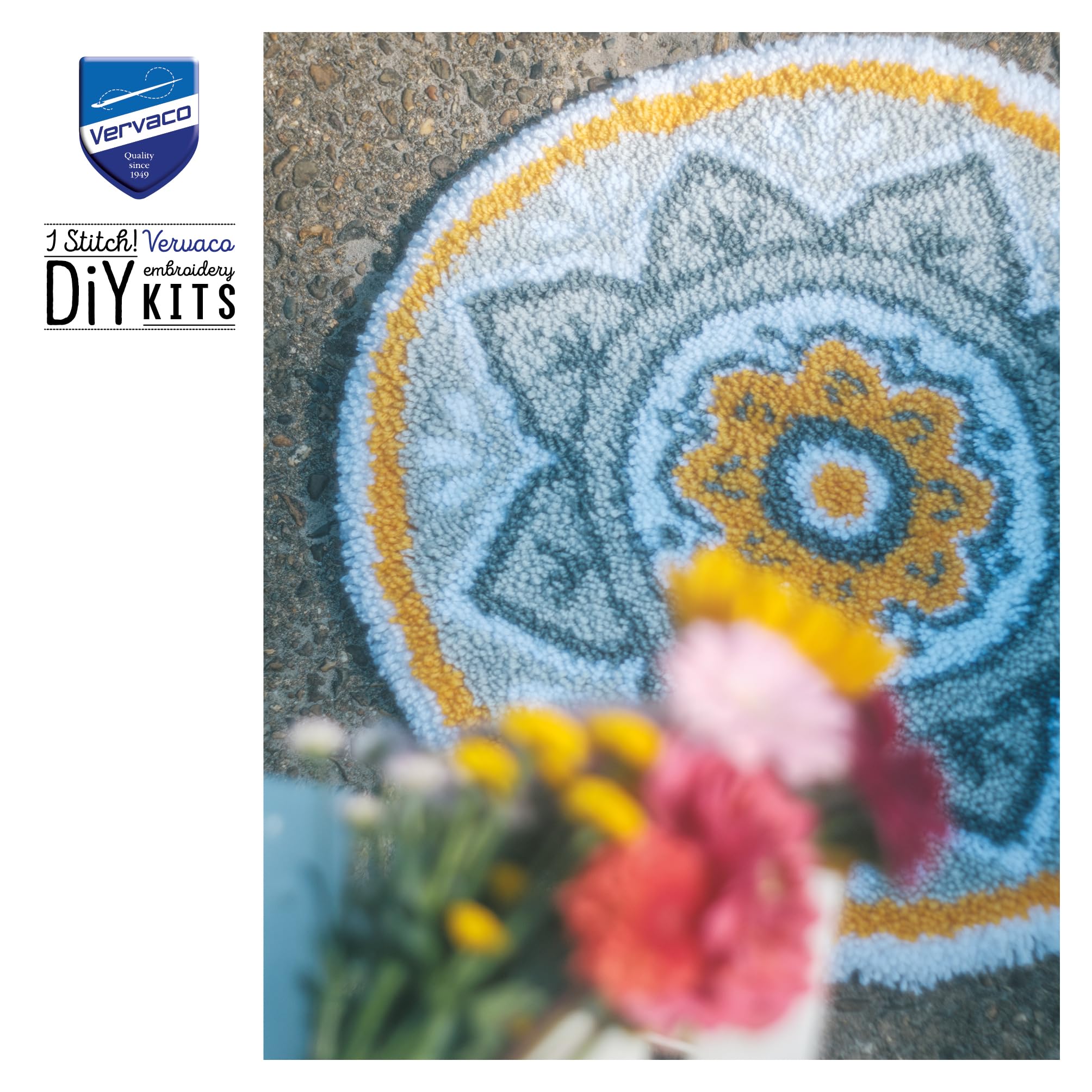 VERVACO Latch Hook Kit Zestaw Dywanik MANDALA Haft Dywanowy dla Początkujących 55 x 55 cm Zrób to Sam Zestaw Kreatywny dla Dorosłych DIY Dekoracja Domu