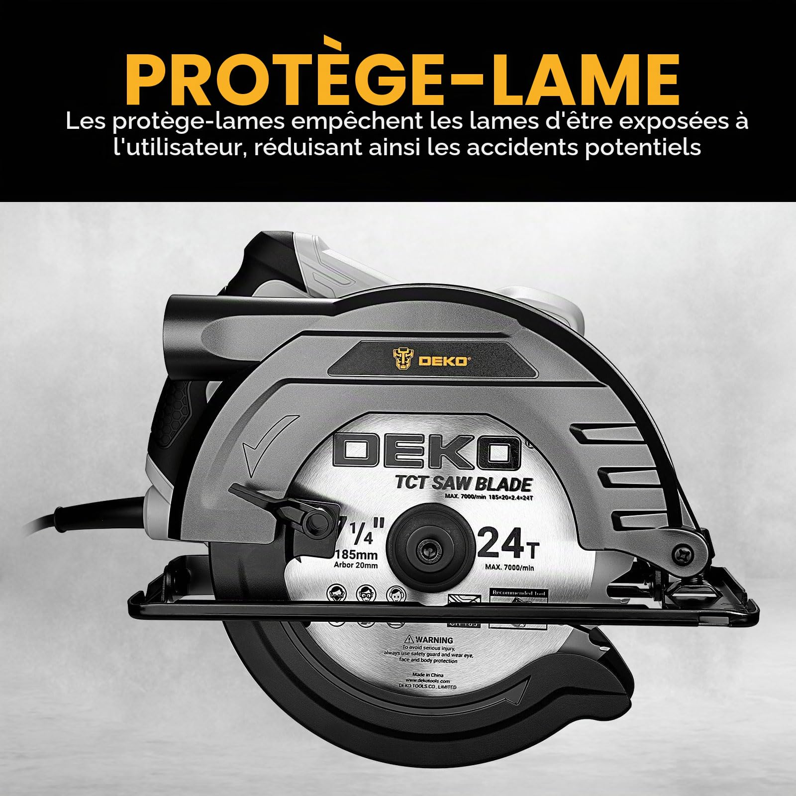 Scie Circulaire 1200W: DEKOPRO Scies Circulaires Électriques Haute Performance avec Lame 185 mm, Coupe de précision 65 mm (90°) et 43 mm (45°), 4800 RPM, avec Rail de Guidage, Parfaite pour Bois, PVC