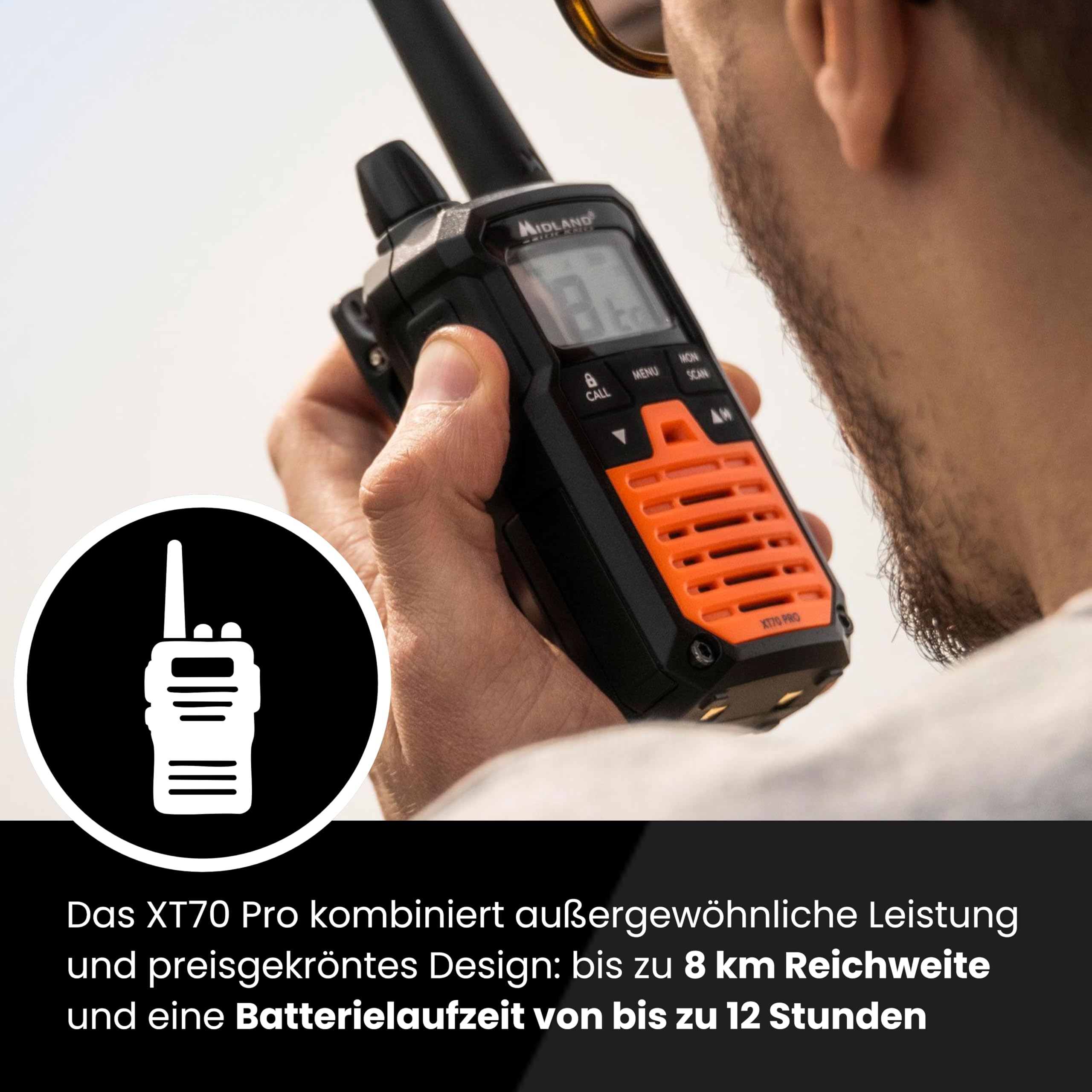 Midland XT70 Pro Hobby & Work Kofferset, PMR + LPD-Funkgeräte mit bis zu 12 km Reichweite, Walkie Talkie Set inkl. Headsets & Tasche, IPX4 wassergeschützt