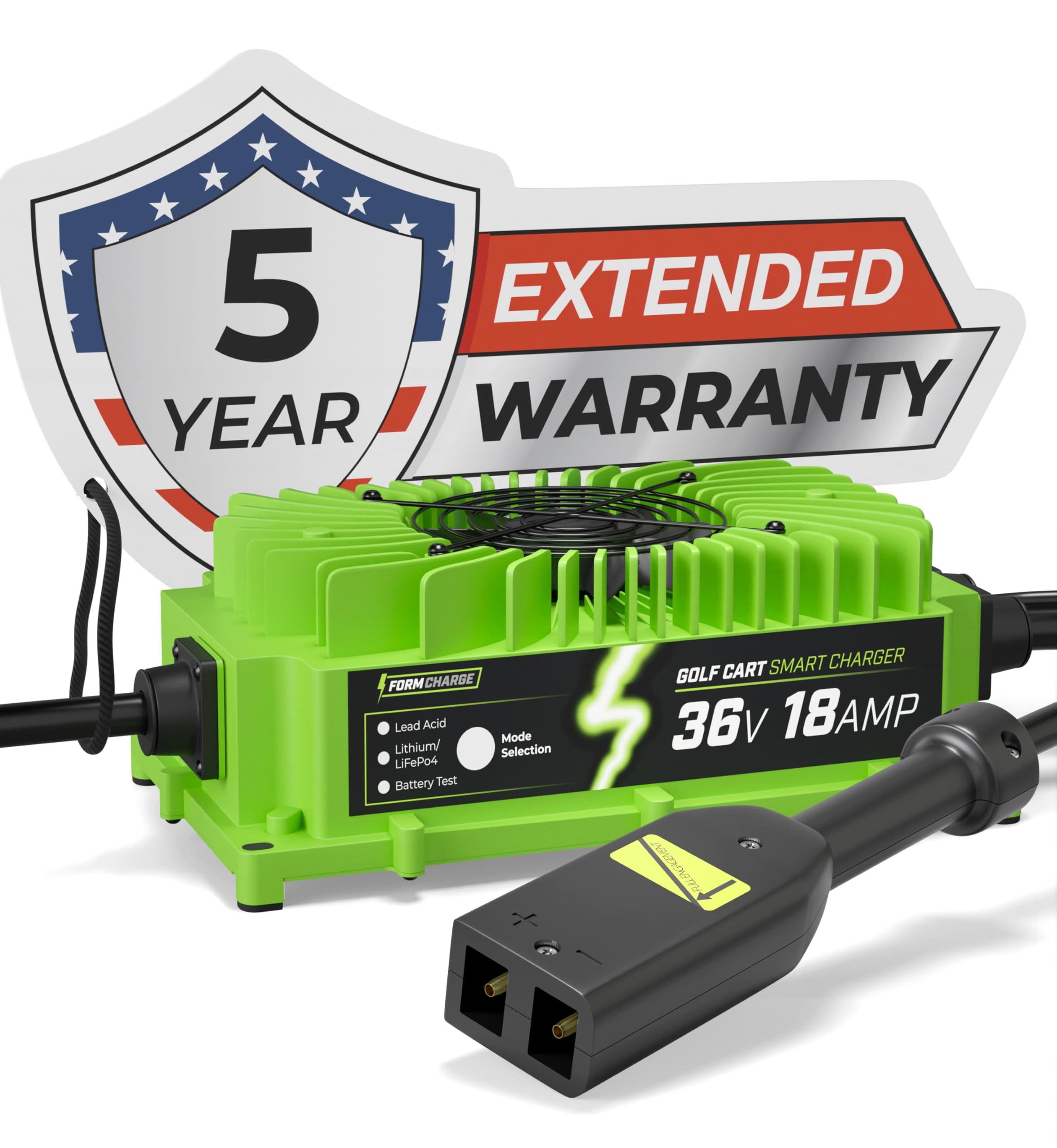 FORM 36 Volt Golf Cart Battery Charger for EZGO TXT Golf Carts with D Style Plug - 36V Lithium, LiFePO4, Lead Acid - Elite Version