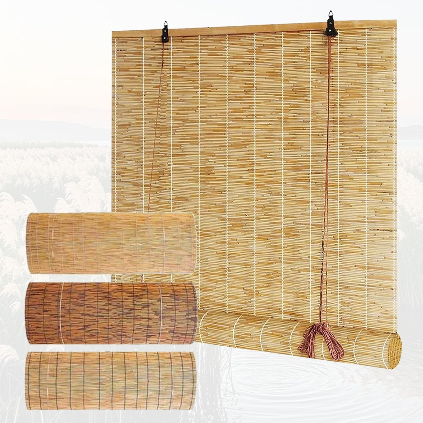 LXSDGVZD Sunshade Bamboo Roller Blind for Windows Outdoor Blackout Shade Bamboo Blinds for Patio Natural Reed Curtains Roman Reed Blinds Light Filtering Roll Up Shades with Lifter for Kitchen