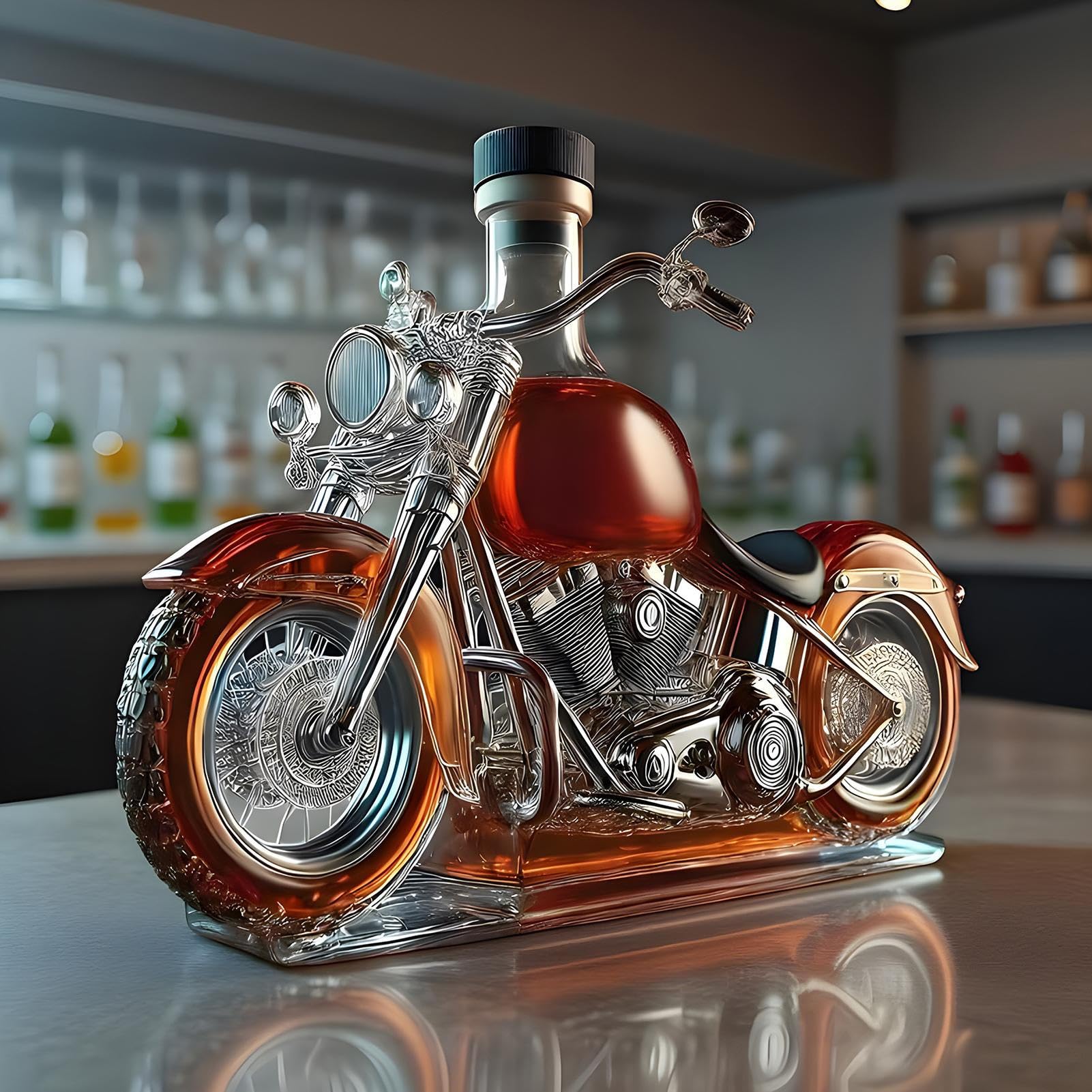 Butelka na whiskey w kształcie motocykla | Szklana karafka z motywem motocykla - karafka do wina - na urodziny, dla taty, mężczyzn, kobiet, dorosłych, alkohol, koktajl, Boże Narodzenie