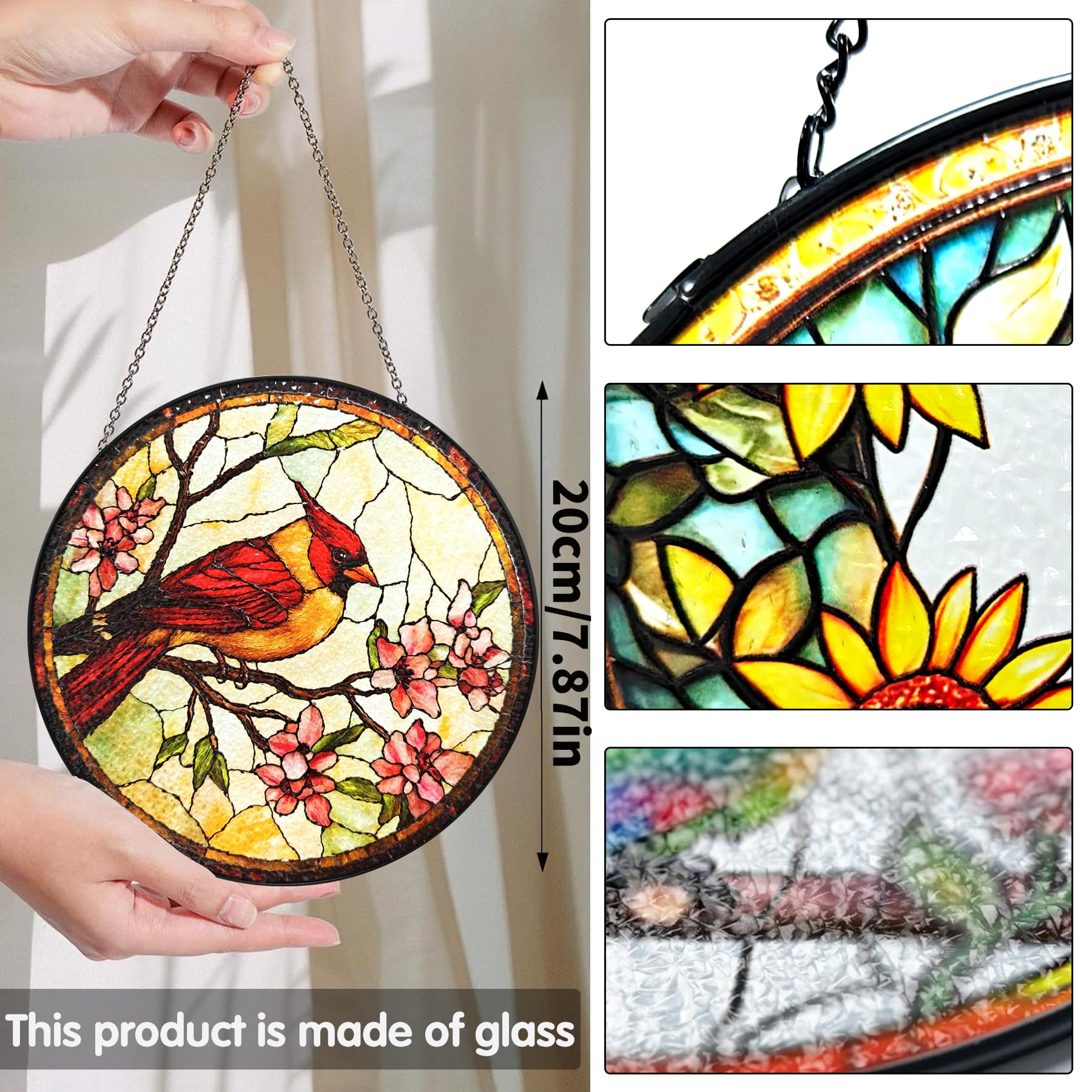 Bimkole Bird Stained Glass Suncatcher Window Hanging, Flowers Design for Indoor Window or Doorway Decoration - Image 2