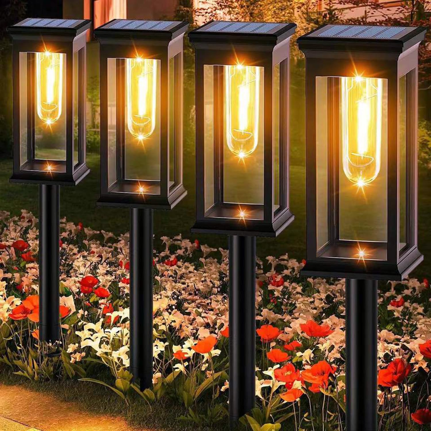 Solar Pathway Lights 2 Pack(Warm White), Upgraded Solar Walkway Landscape Lights, Outdoor IP67 Waterproof Solar Lights, Over 14 Hrs Solar Powered Garden Decorative Lights