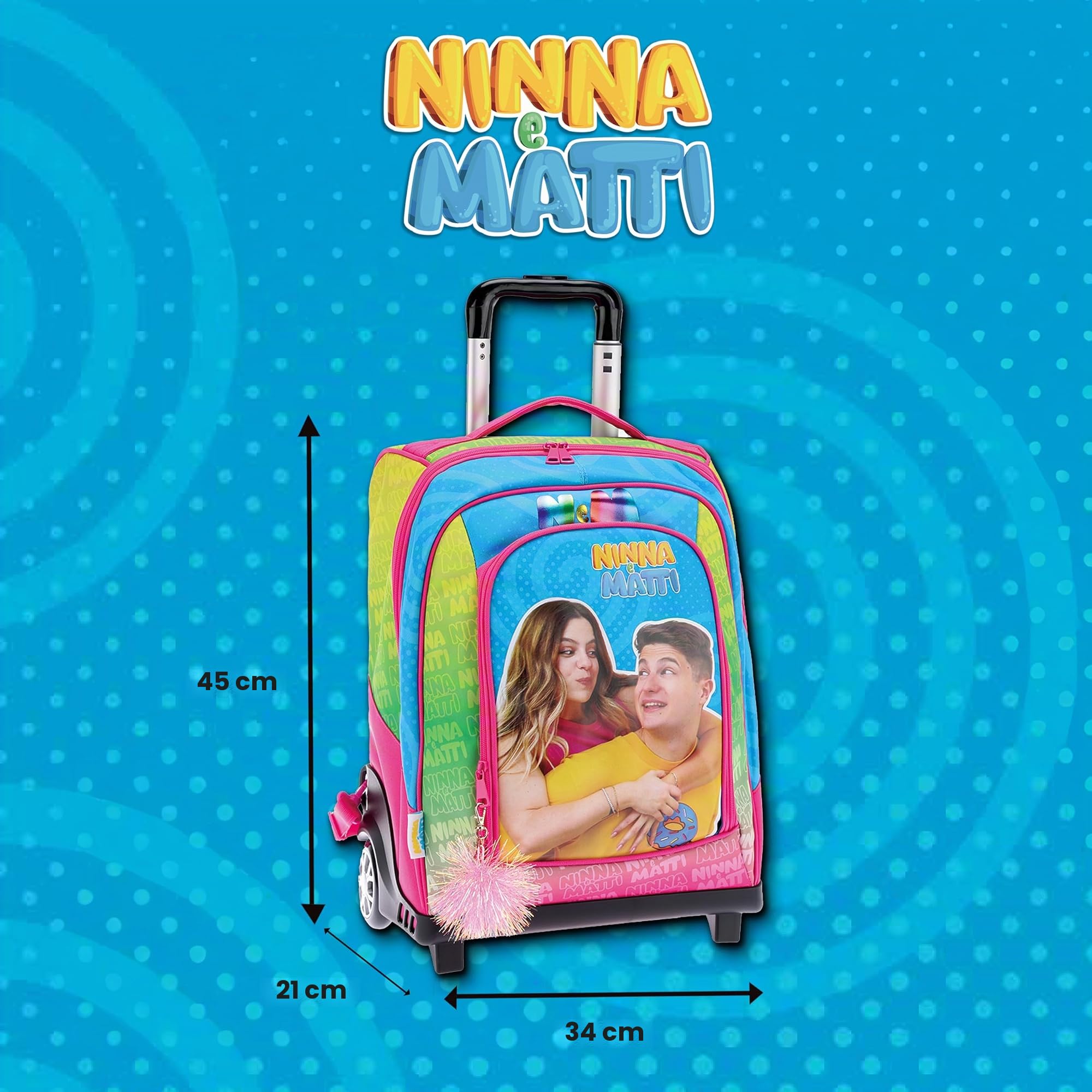NINNA e MATTI Zaino Trolley con Ruote e Asta Telescopica, Linea Scuola 2025-2026, 45 x 34,5 x 21 cm