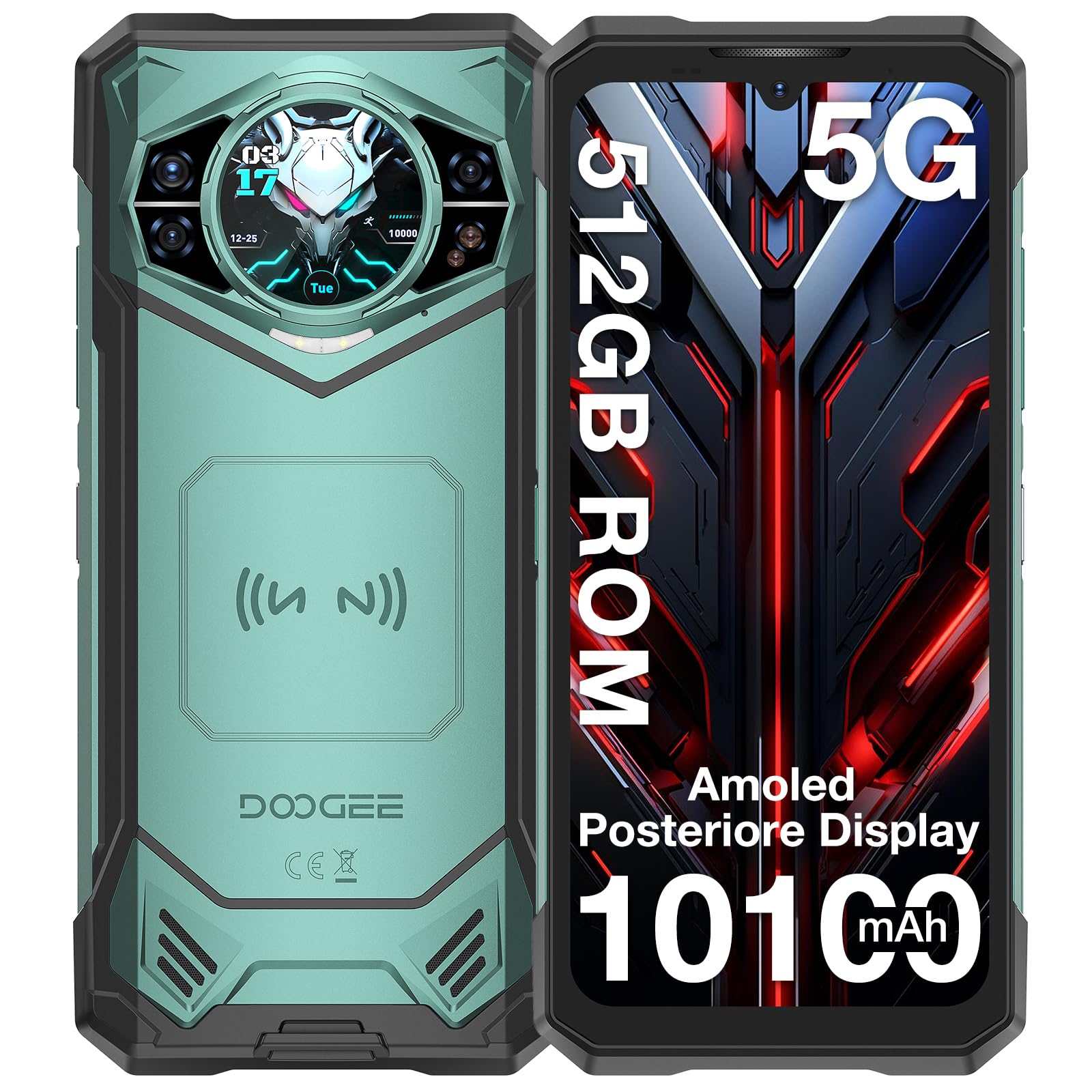 DOOGEE S200 X Rugged Smartphone 5G, 32GB+512GB, 1.32" Rear Display, 10100mAh, 6.72" FHD+ 120Hz Smartphone Rugged Android 14, MTK Dimensity 7050 Octa Core,100MP+20MP/WIFI6/NFC/BT5.2/GPS- Verde