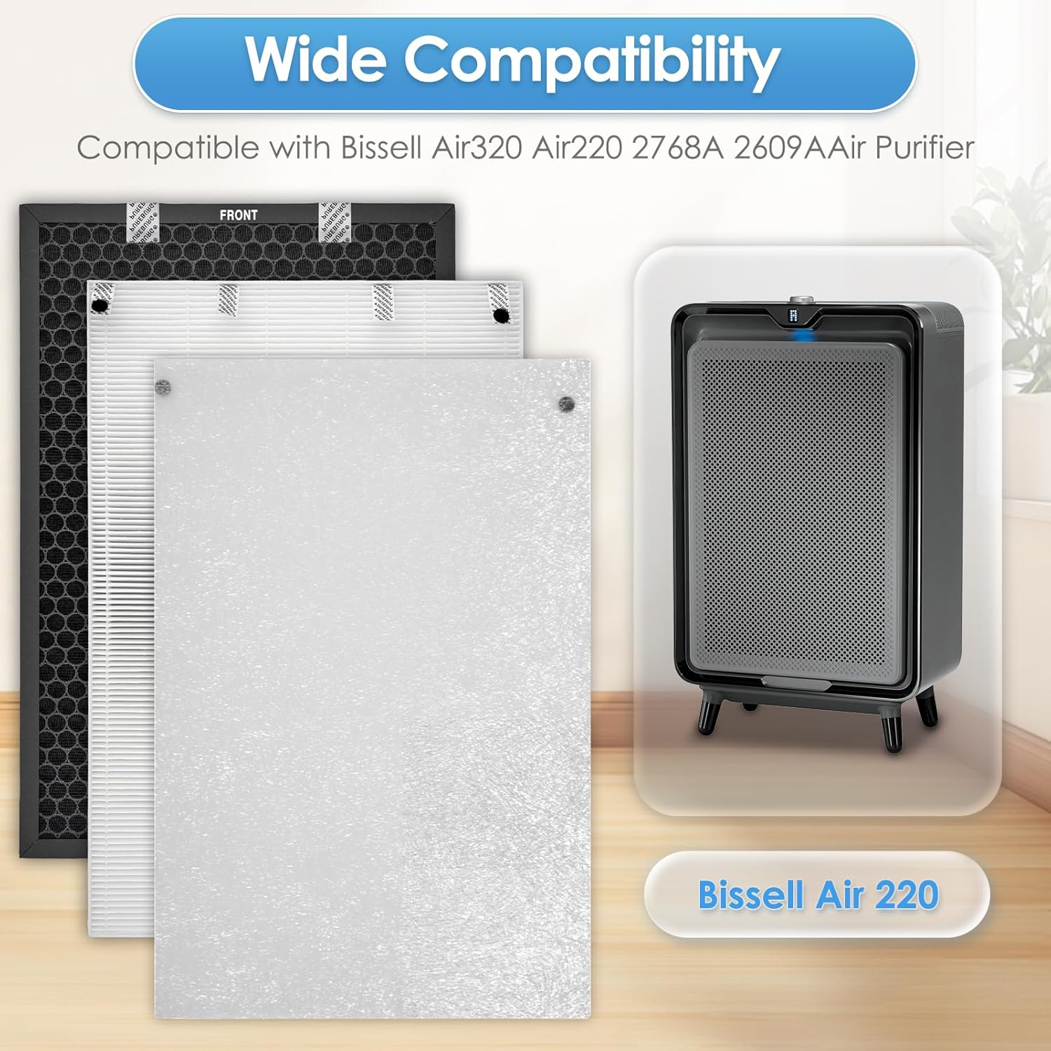 Air220 Air320 Filter Replacement Compatible with Bissell Air320 Air220 2768A 2609A Air Purifier, True Filter *1, Pre Filter *1, Activated Carbon Filter *1, Compare Part # 2677,2678,2804