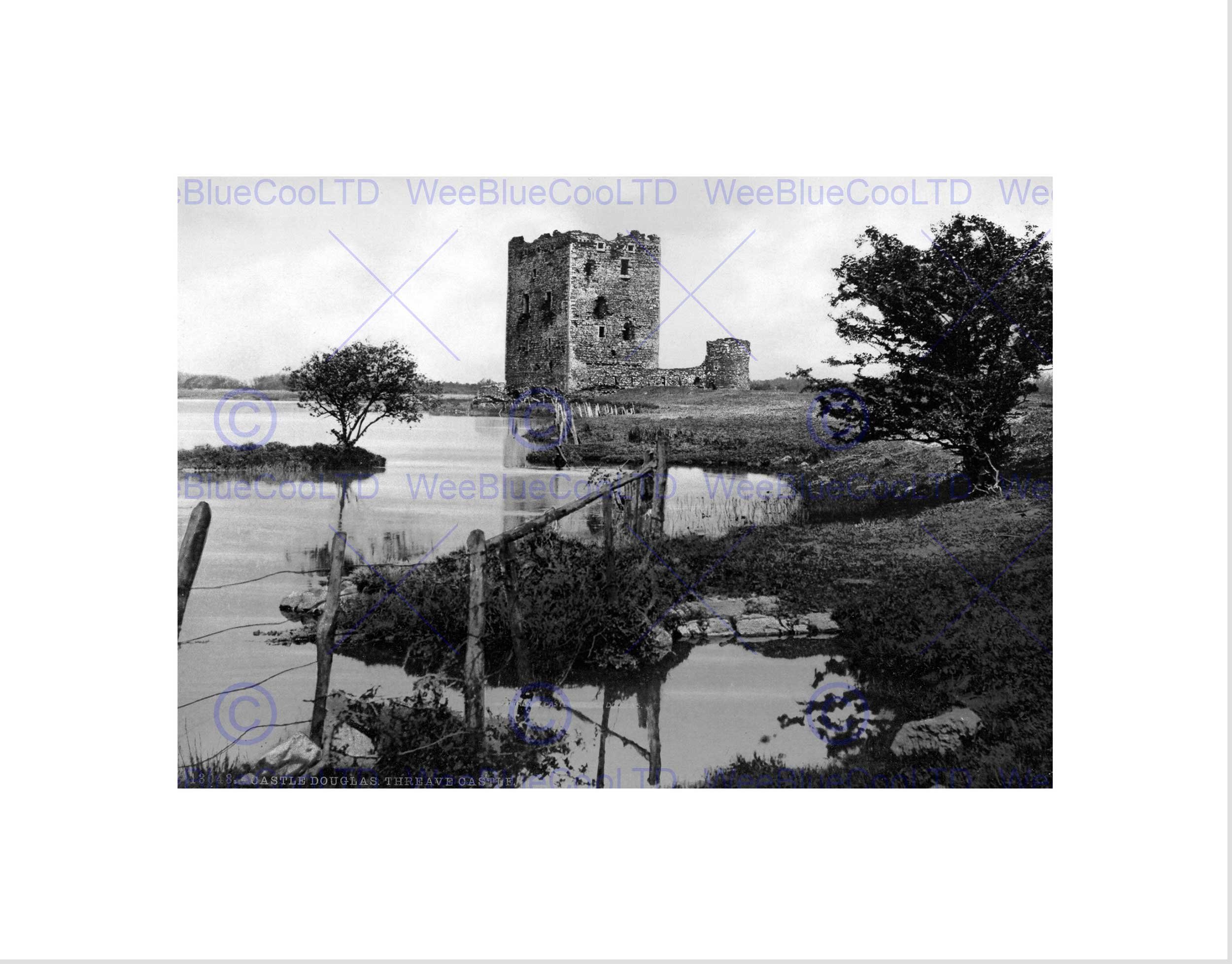Wee Blue Coo Castle Douglas Threave Castle Scotland Old BW Wall Art Print