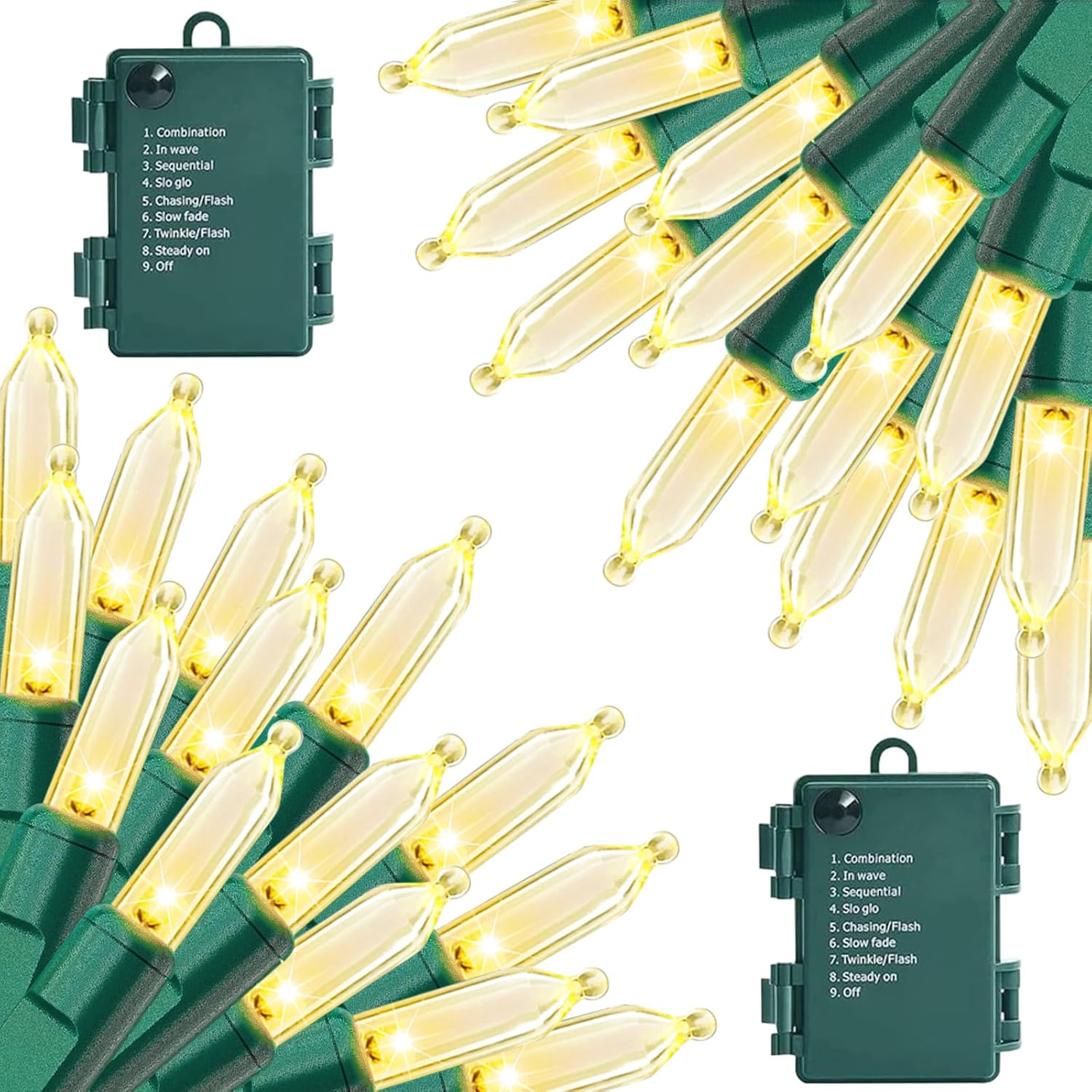 2 Pack 100 LED Outdoor Christmas Lights, 35FT Battery Operated Mini String Lights with 8 Modes & Timer Xmas Tree Lights Waterproof for Patio Garden Party Wedding Holiday Decor Warm White Warm-White