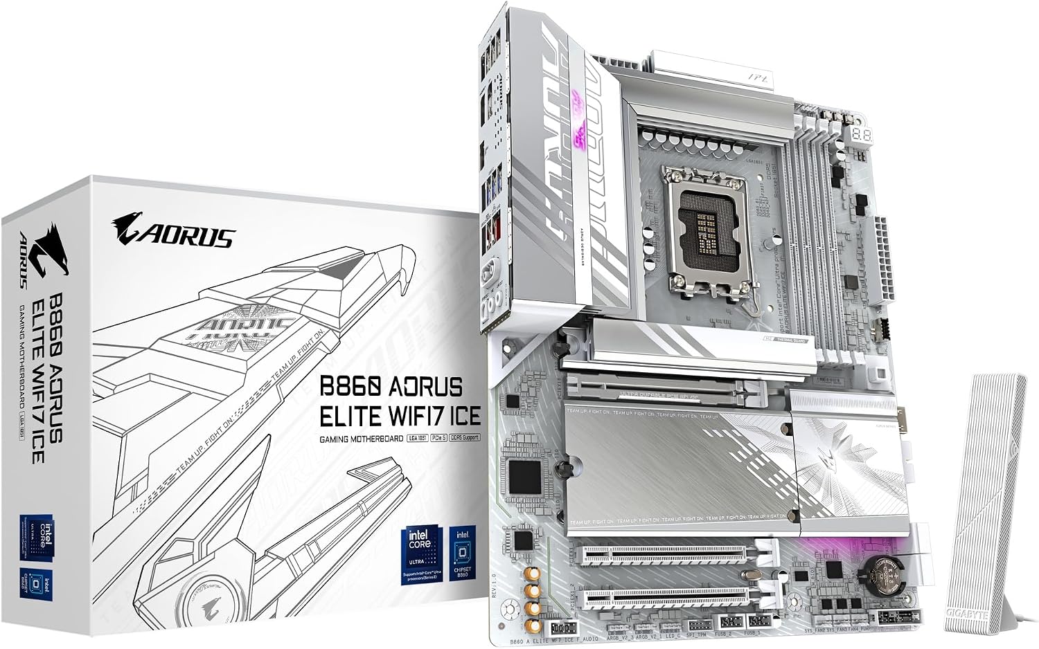 B860 AORUS Elite WIFI7 ICE Intel Core Ultra (Series 2) LGA 1851 Motherboard, ATX, DDR5, 3X M.2, PCIe 5.0, USB-C, WIFI7, 2.5GbE LAN, EZ-Latch