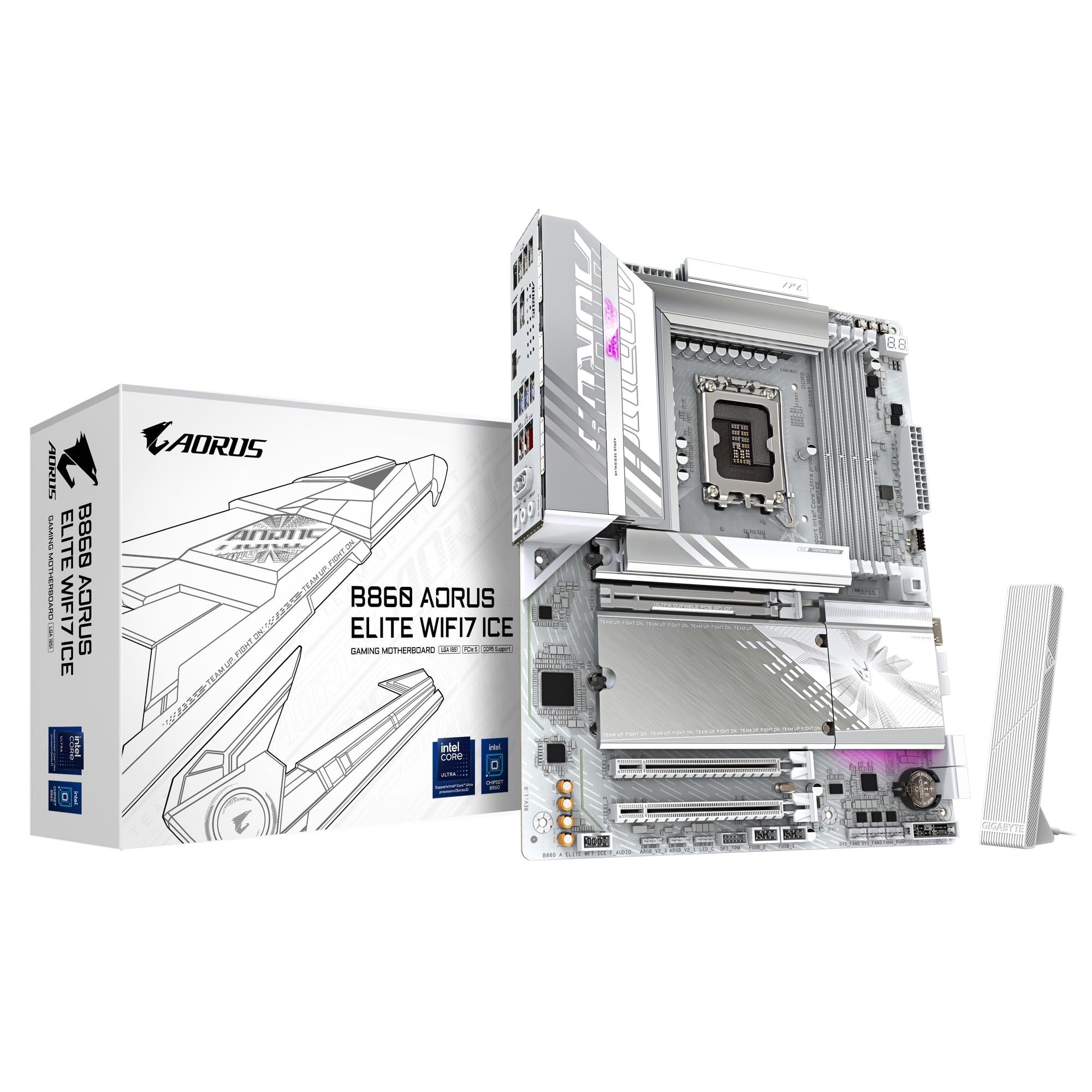 Photo 1 of GIGABYTE B860 AORUS Elite WIFI7 ICE Intel Core Ultra (Series 2) LGA 1851 Motherboard, ATX, DDR5, 3X M.2, PCIe 5.0, USB-C, WIFI7, 2.5GbE LAN, EZ-Latch