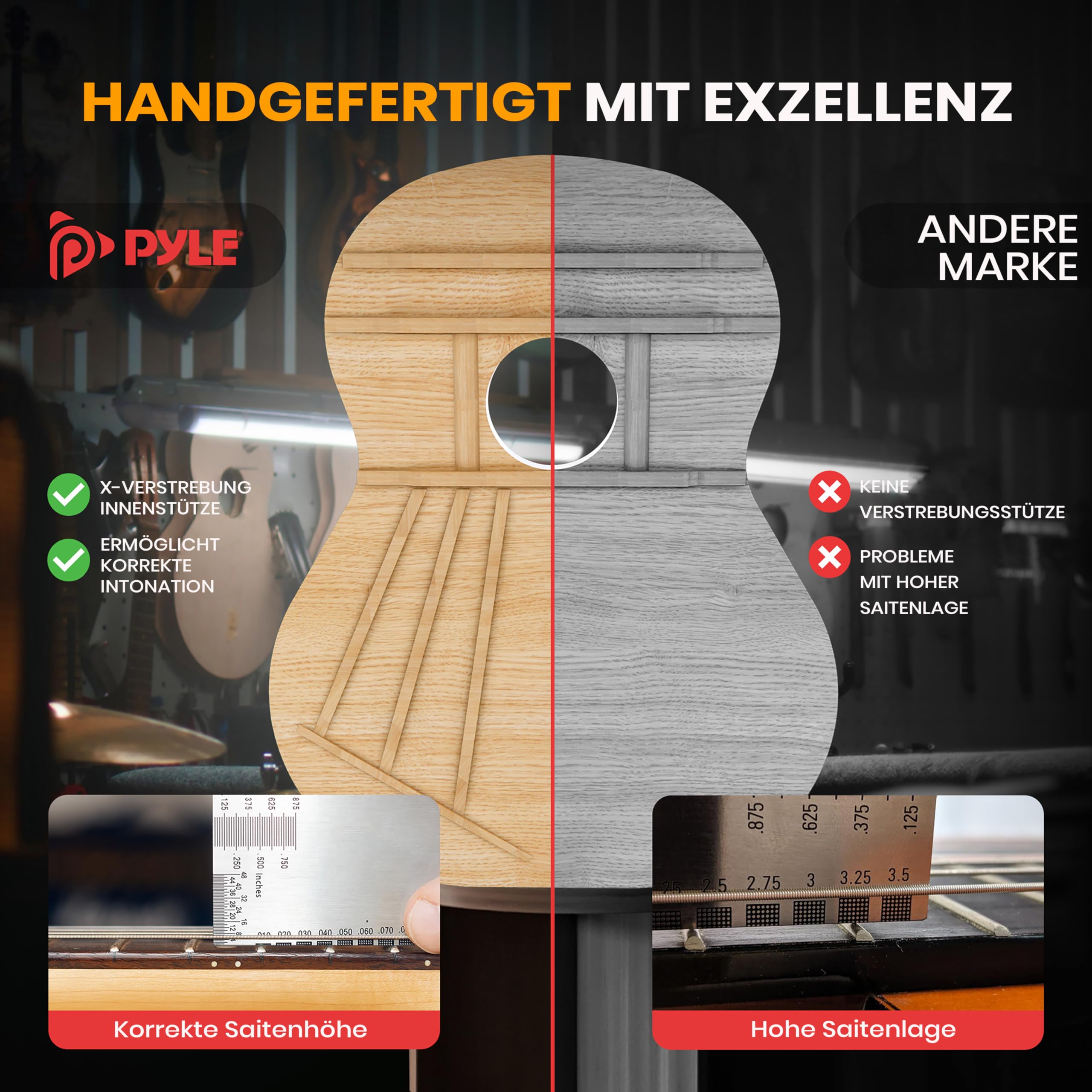 Pyle Konzertgitarre, Rechtshändig, 3/4 Größe, Blau