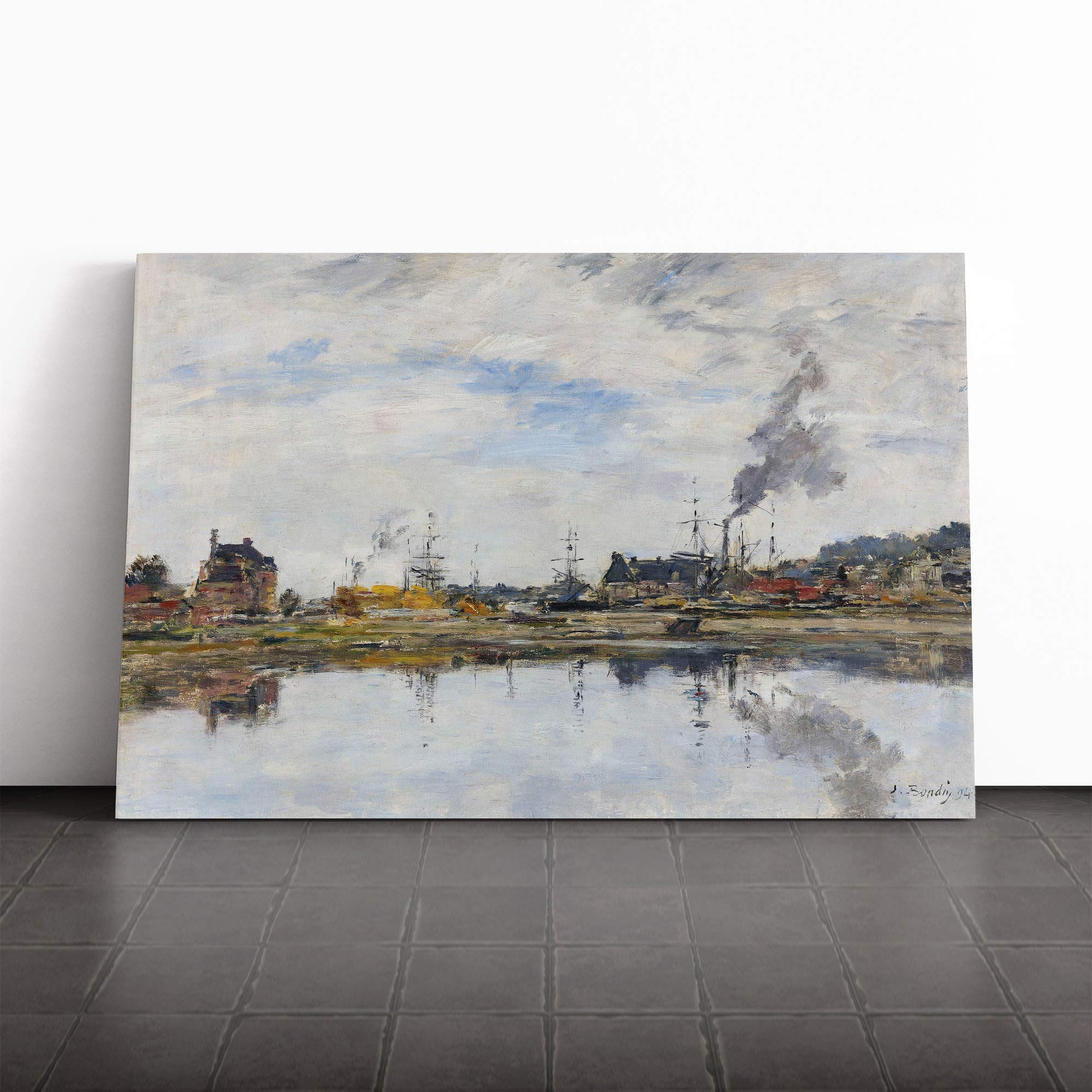 Eugene Boudin The Harbour Canvas Print | Gallery Wrapped 30mm Frame Wall Art | 30x20 inches | Ready to Hang | Modern Seascape Picture | Living Room Bedroom Lounge Office