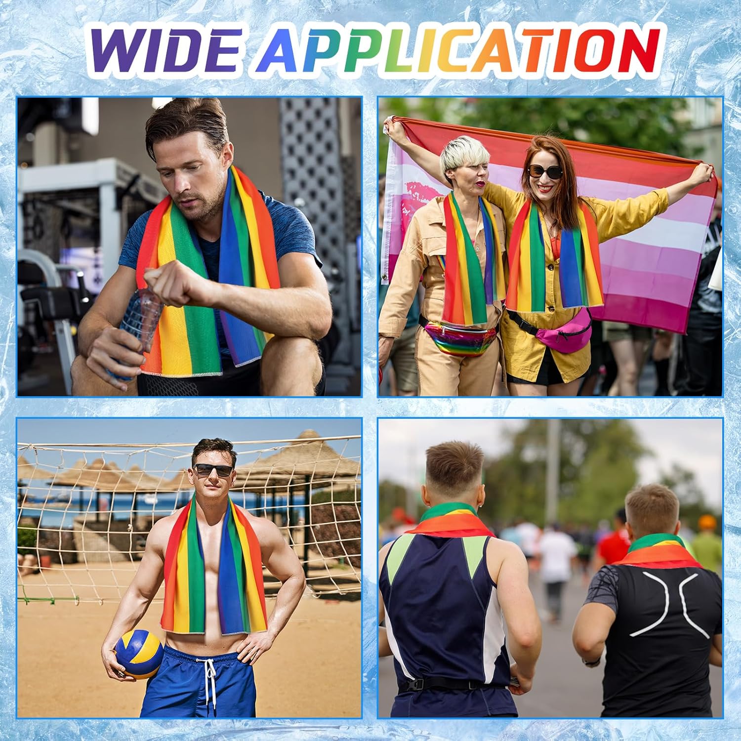 Coume 20 Pcs Rainbow Cooling Towel Bulk for Neck and Face 40 x 12 Inch Double Layer Microfiber Soft Breathable Sports Towels for Gay Lagbt Pride Month Decor, Moisture Wicking Cold