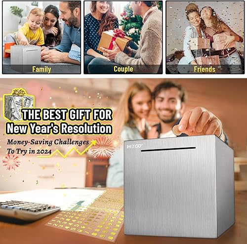 Miniatura 7 de hizgo Alcancía para adultos de acero inoxidable para ayudar a presupuestar y ahorrar para acceder al dinero (7.9 pulgadas)