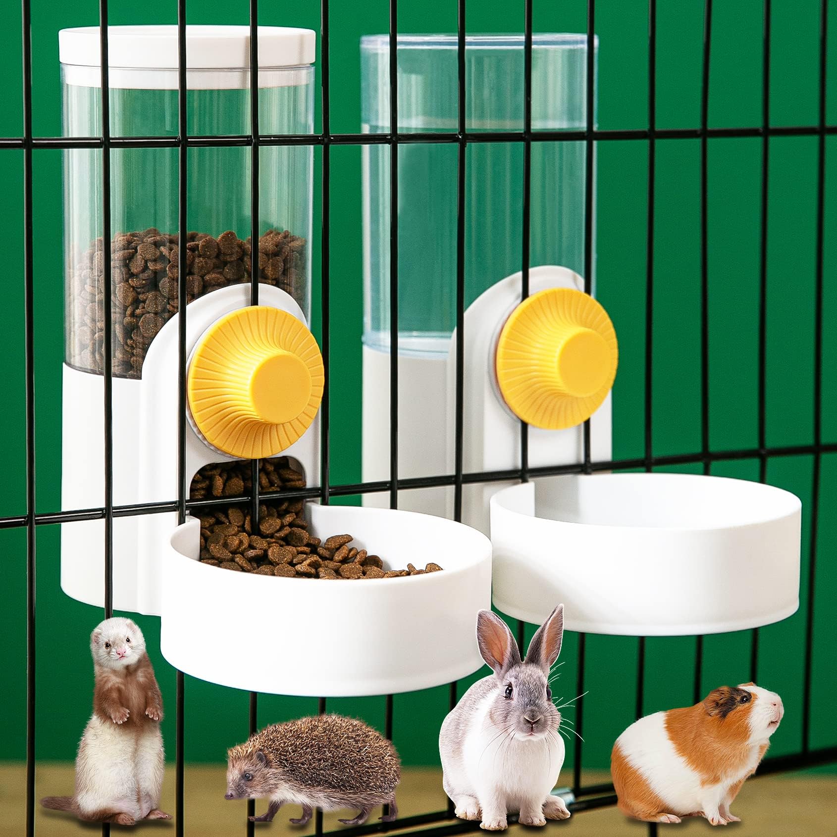 Kenond® 35oz Hanging Automatic Food Water Dispenser, Auto Gravity Pet Feeder and Waterer Set,-baise