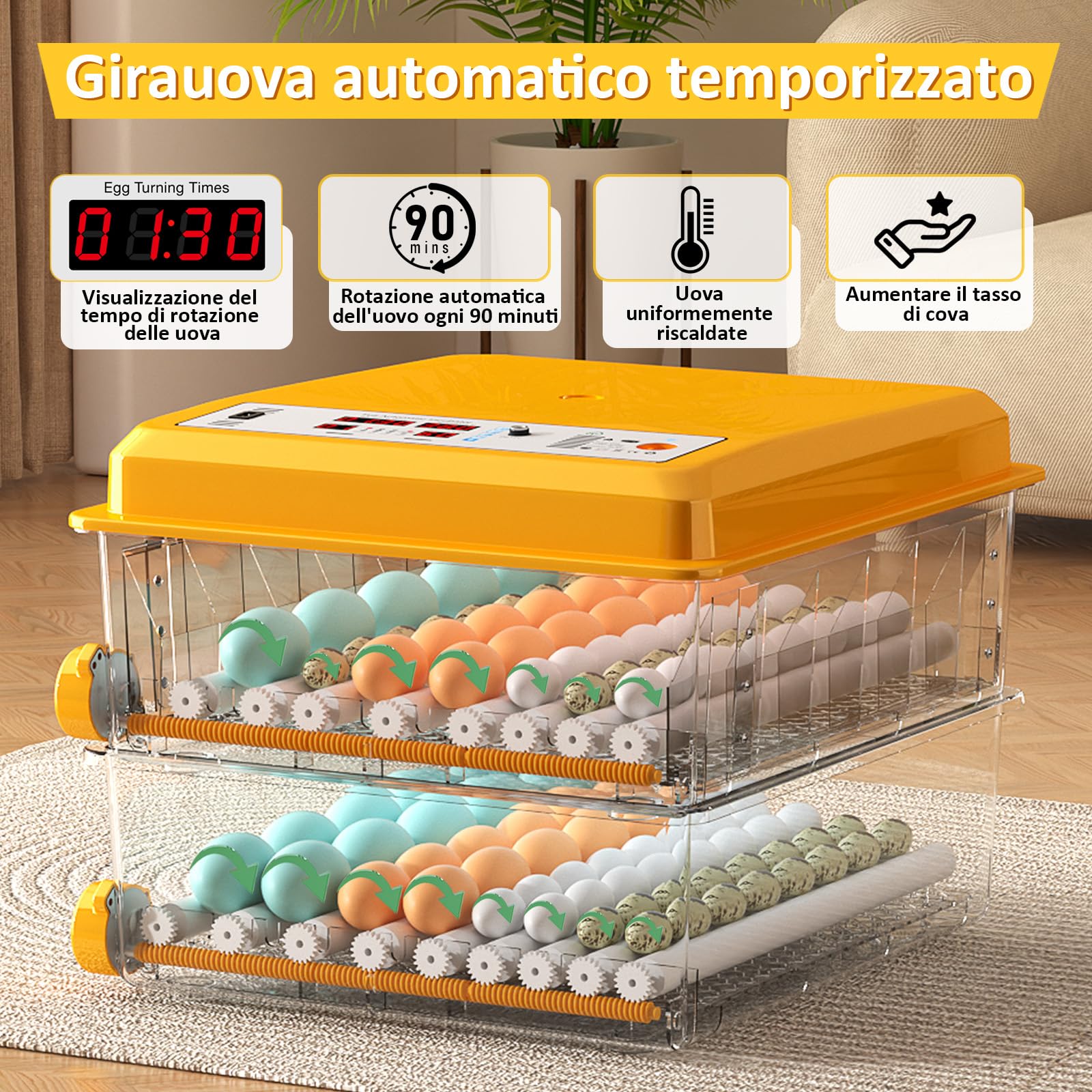 Chalixion Incubatrice per Uova Automatica, Incubatrice per 120 Uova, Rotazione Automatica, Monitoraggio dell'umidità, Controllo Temperatura, 5 Modalità di Incubazione Automatica, Giorni d'incubazione