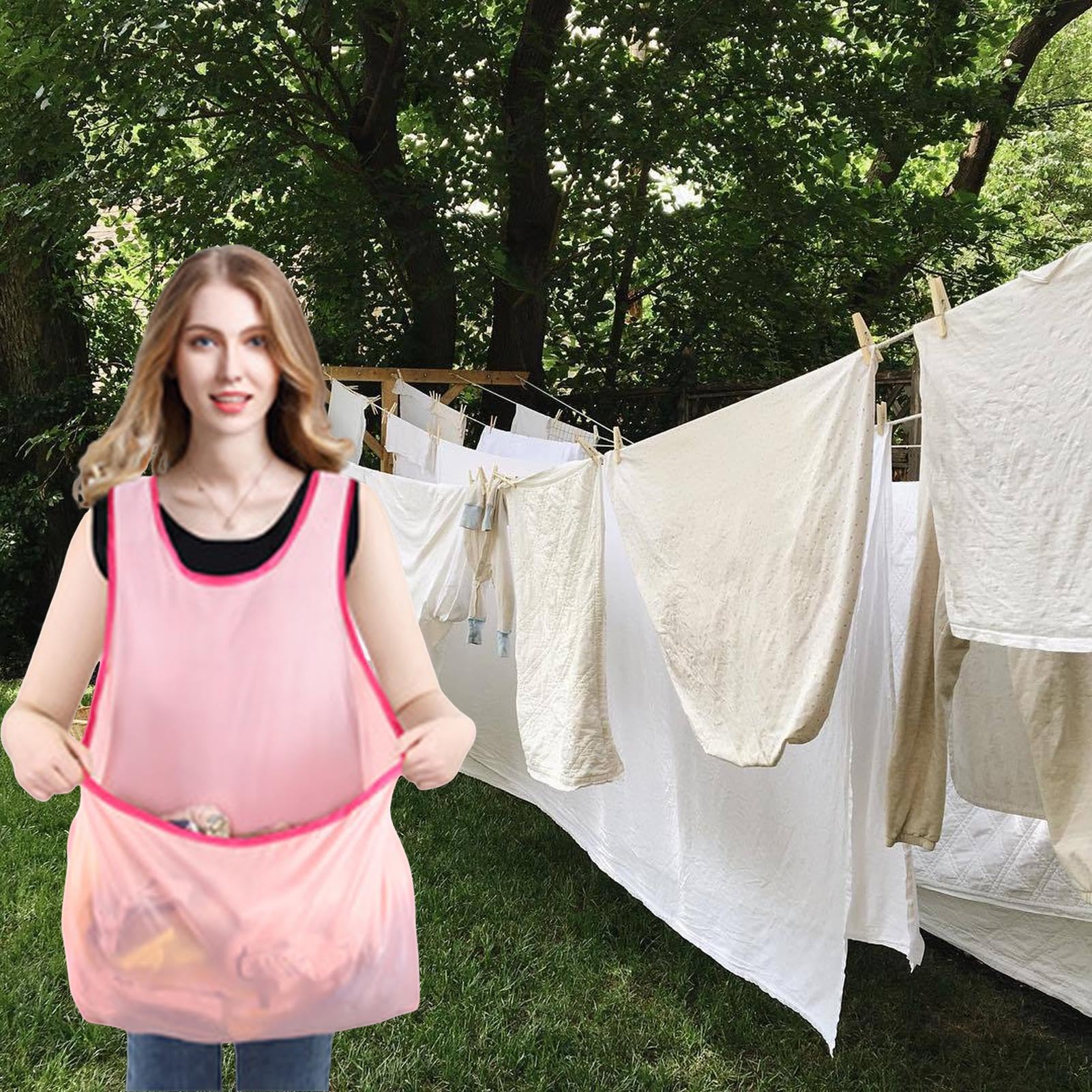 Fartuch do prania z etui, przeno?ny - Fartuch mokre ubrania Odporny plamy - Fartuchy damskie z kieszeniami - Przechowywanie prania - Wodoodporny fartuch ogrodowy do przechowywania