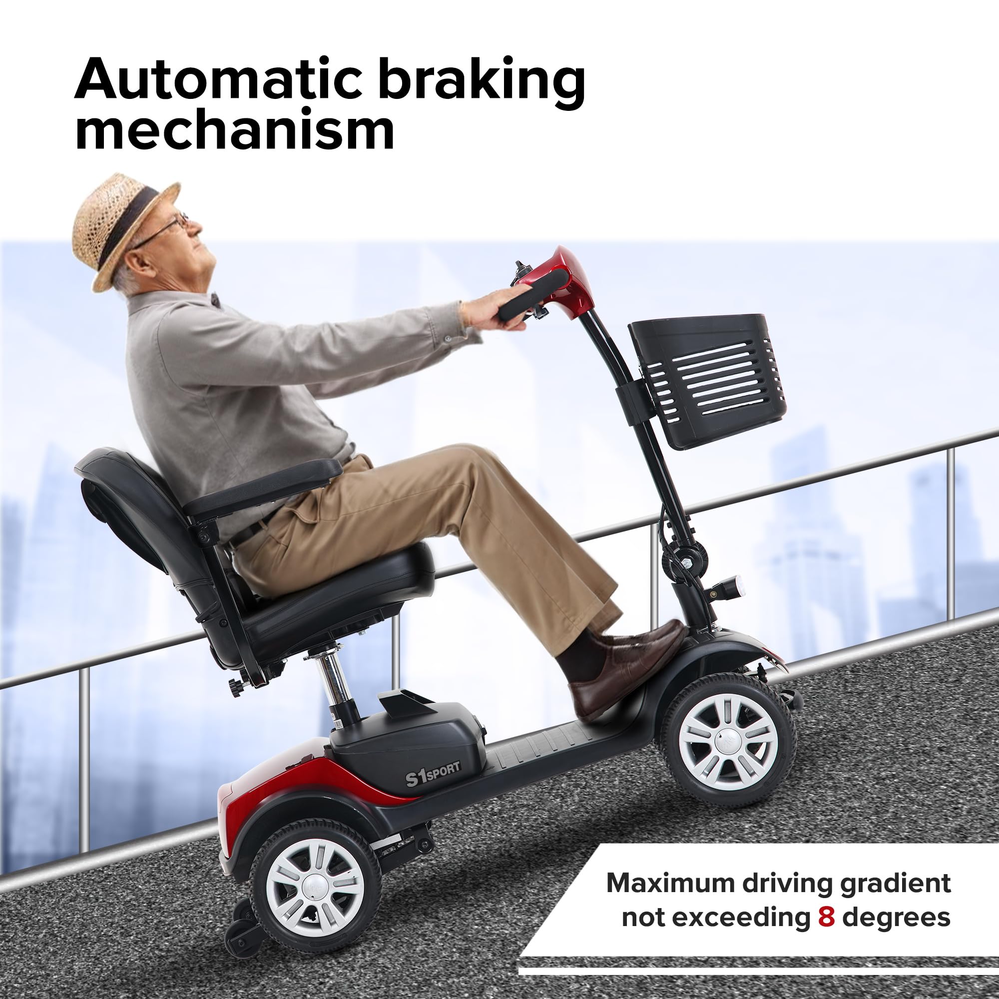 Scooter eléctrico de movilidad Sweetrich S1 SPORT para personas mayores, batería de 12 Ah, autonomía de 15 km. (Rojo)