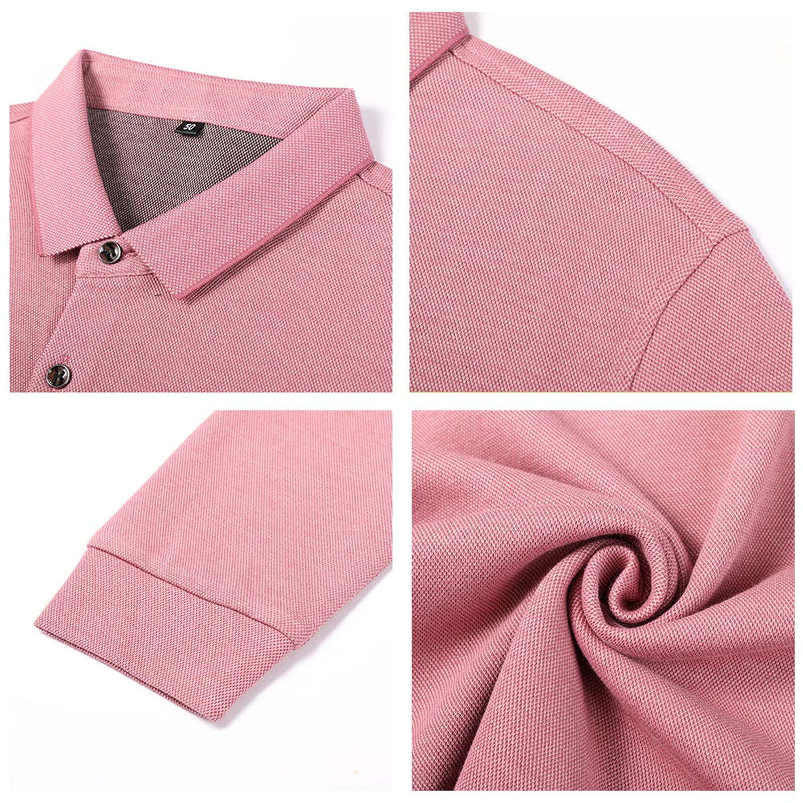Herbst Business Casual Streifen Langarm Baumwolle Poloshirt Herren Kleidung, rose, XXL