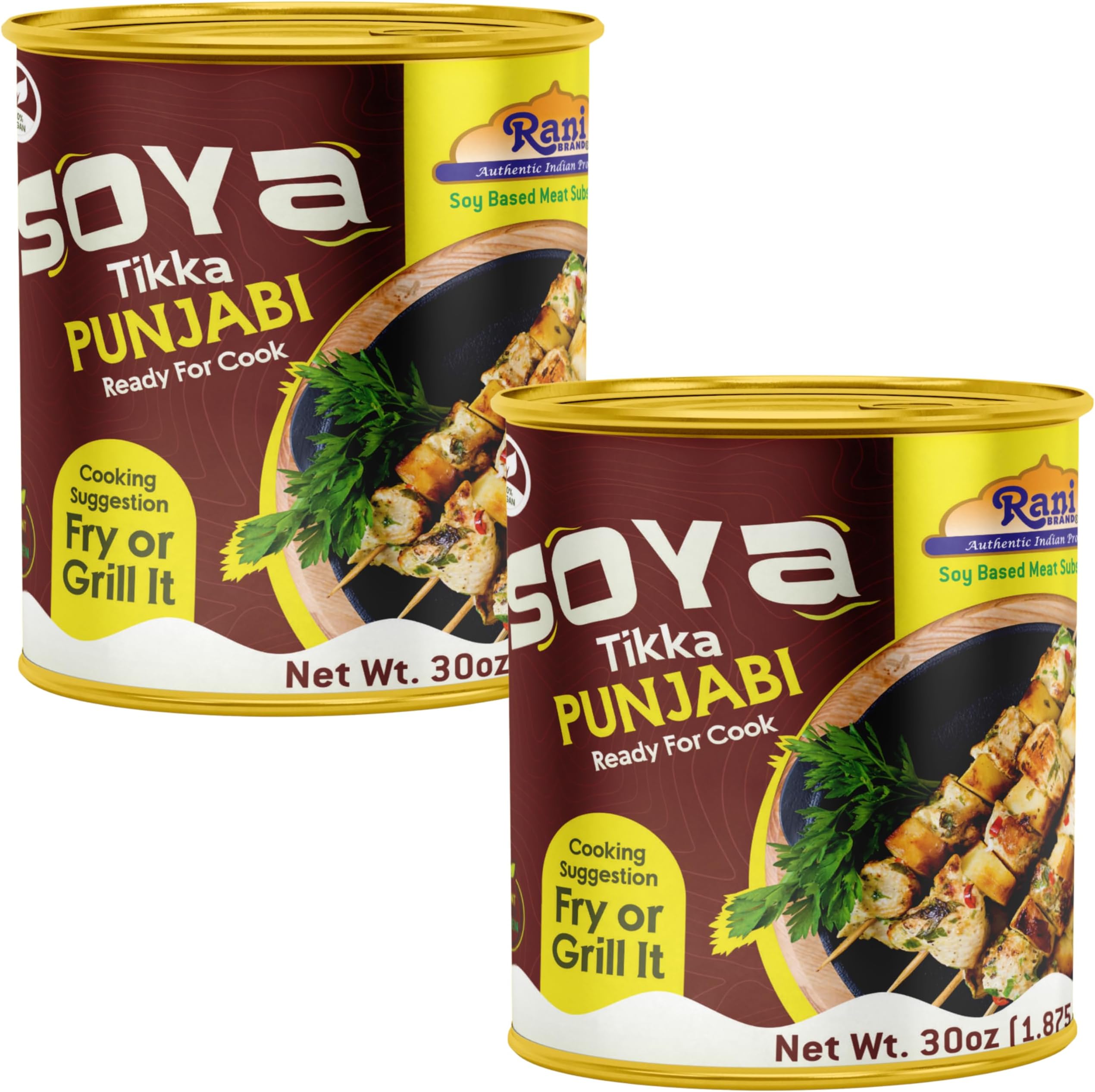 Rani Soya Tikka Punjabi 30oz (1.875lbs) 850g, Pack of 2, Ready for Cook ~ Easy Open Lid | All Natural | Vegan | No Colors | NON-GMO | Kosher | Indian Origin | Soy Based Meat Substitute