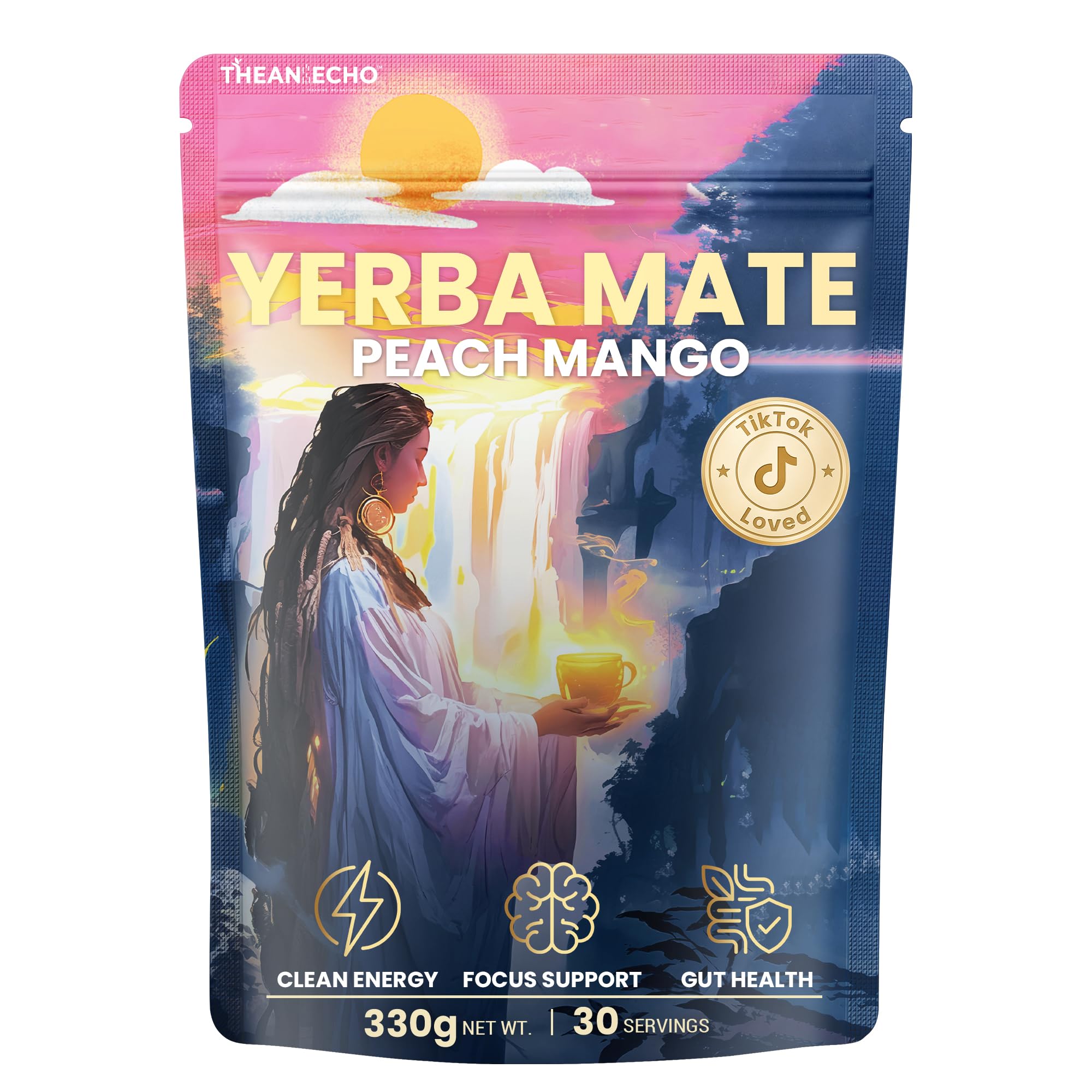 Yerba Mate - Tè alla pesca e mango, super calmo, a basso contenuto di zuccheri, energia pulita, non si schianta, resta rinfrescato e concentrato, ideale per gli appassionati di salute, 30 porzioni
