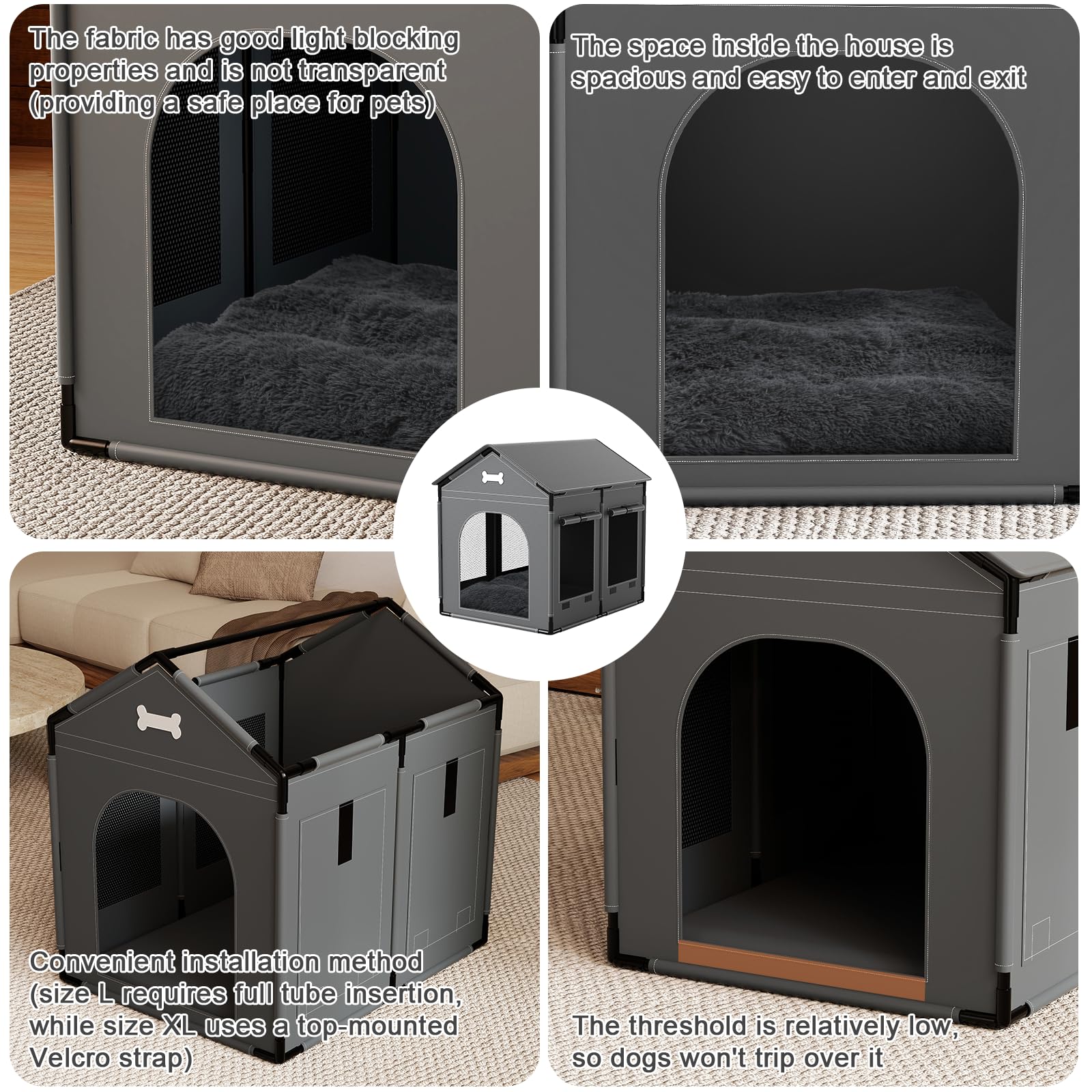 Dog House Indoor, XLarge Doghouse Soft with Frame, Waterproof Pet