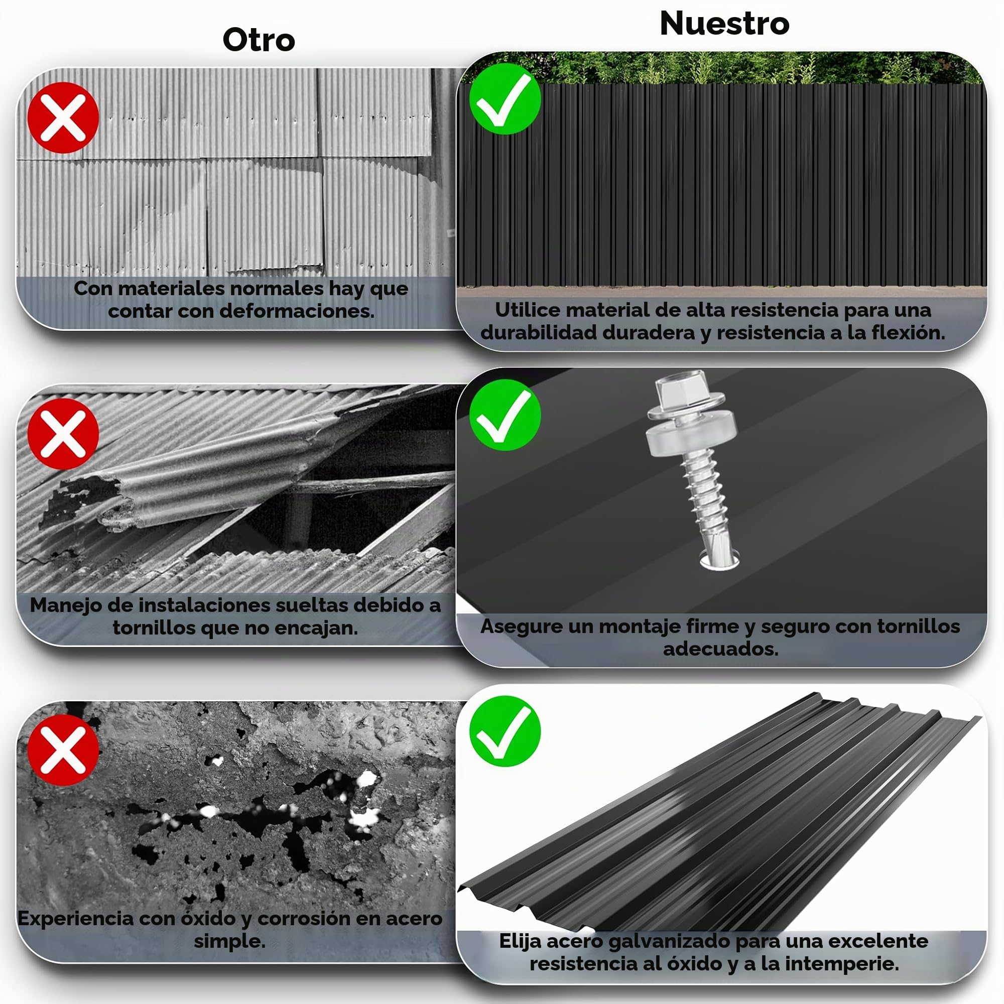 LARS360 Chapa trapezoidal de techo de acero galvanizado, chapa ondulada para techo y pared, ideal para garajes, cobertizos de jardín, cobertizos (negro, 12 unidades)