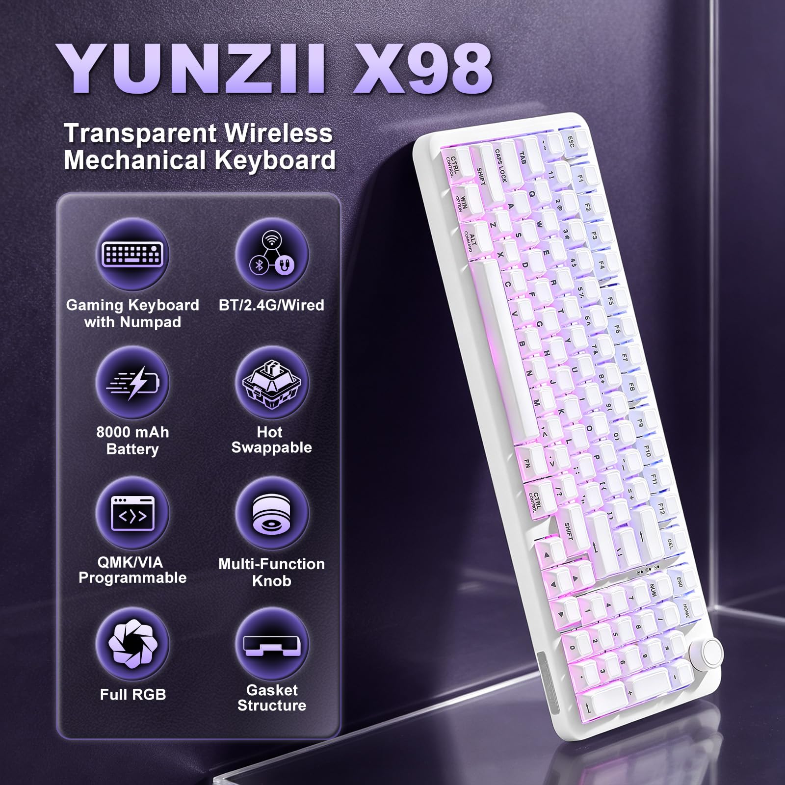 Amazon | YUNZII X98 QMK/VIA対応 ワイヤレス メカニカルゲーミング