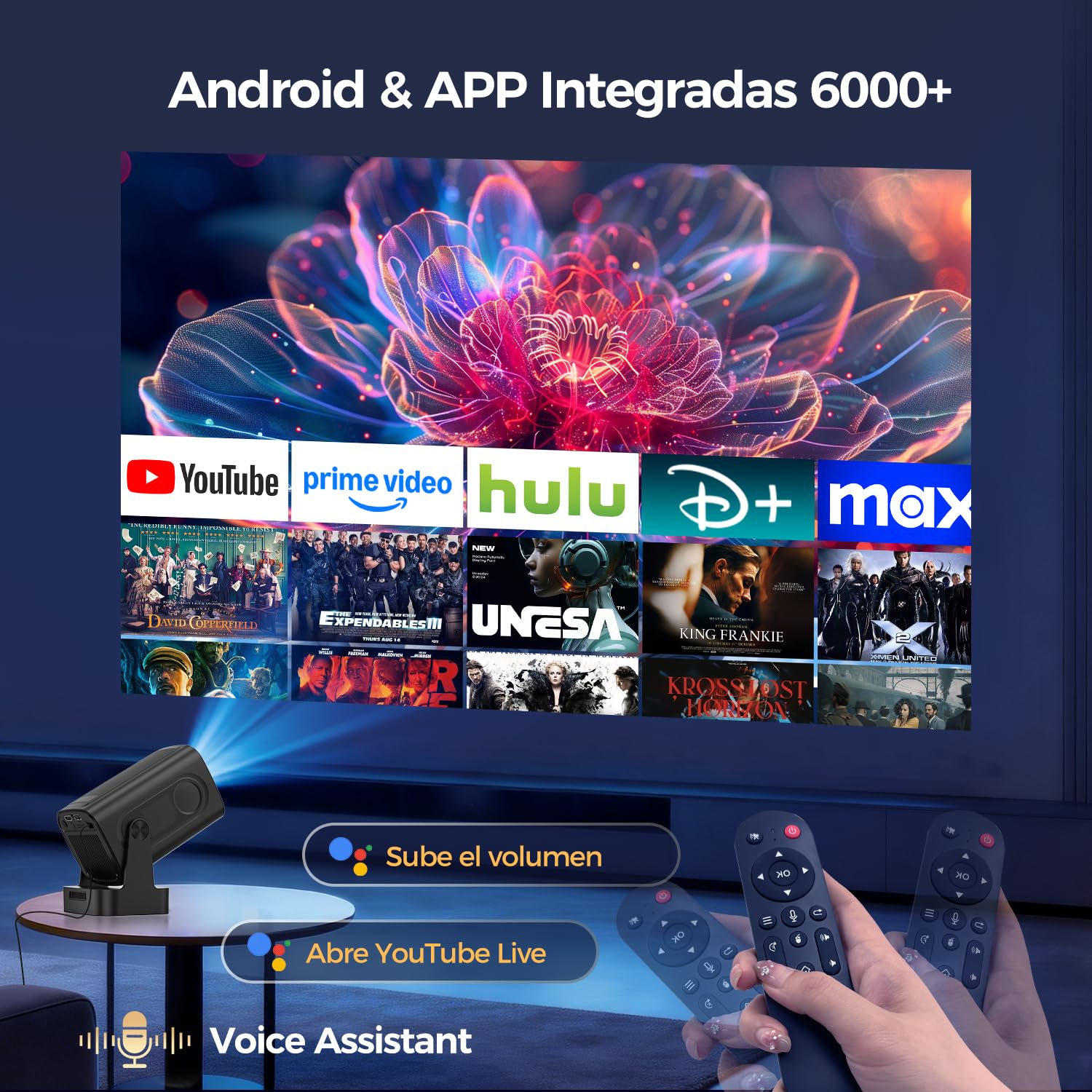 Alwtniet Mini Proyector 4K, 1080P Proyector Portátil Android WiFi 6 BT 5.4, 260ANSI, Enfoque Automático Corrección Trapezoidal Automática, Rotación 180° Projector Compatibile con HDMI/USB HY310