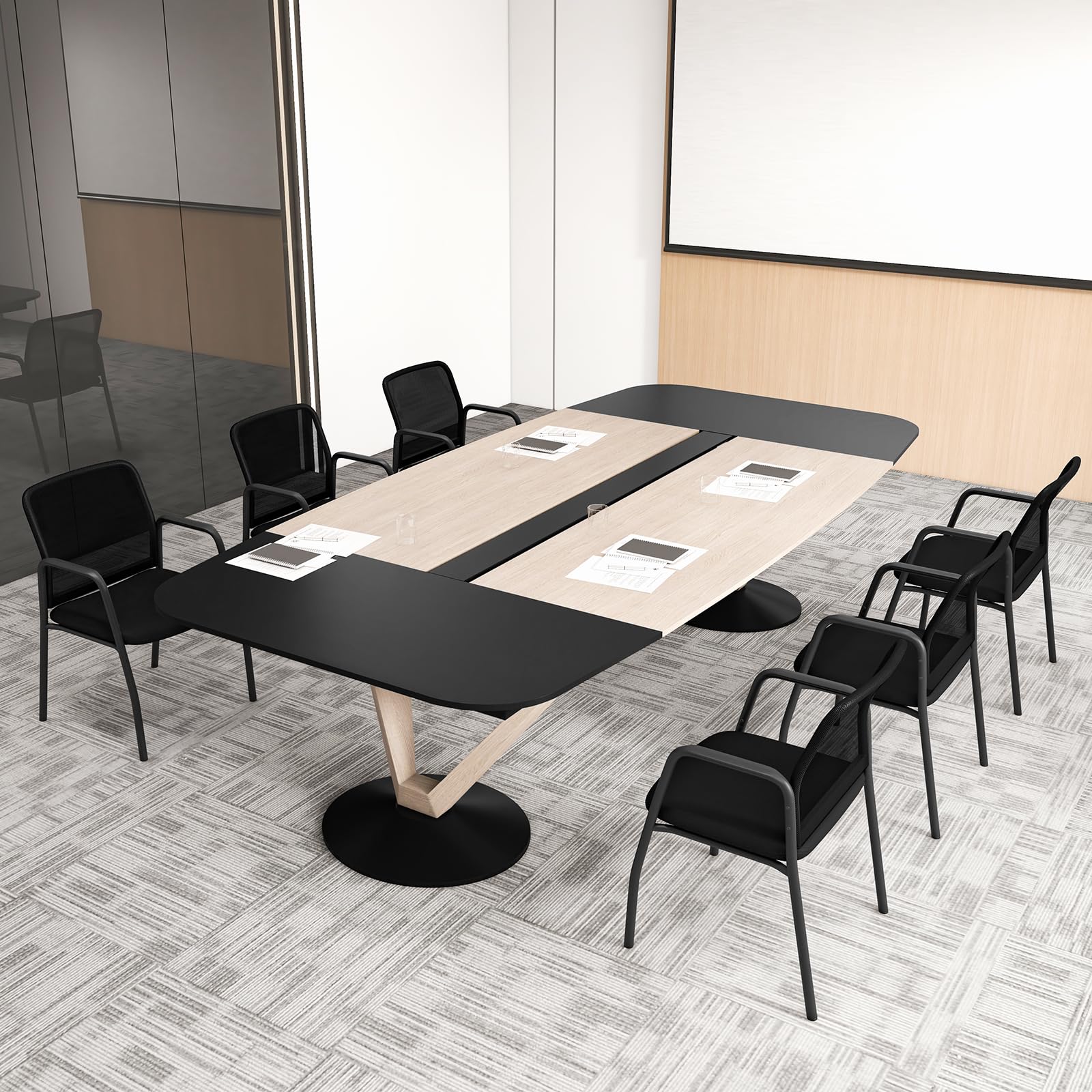 COSTWAY Set di 2 Sedie da Attesa, Sedia da Ufficio con con Schienale in Rete Ergonomico, Sedia da Conferenza con Braccioli e Sedile Imbottito, Portata 150 kg