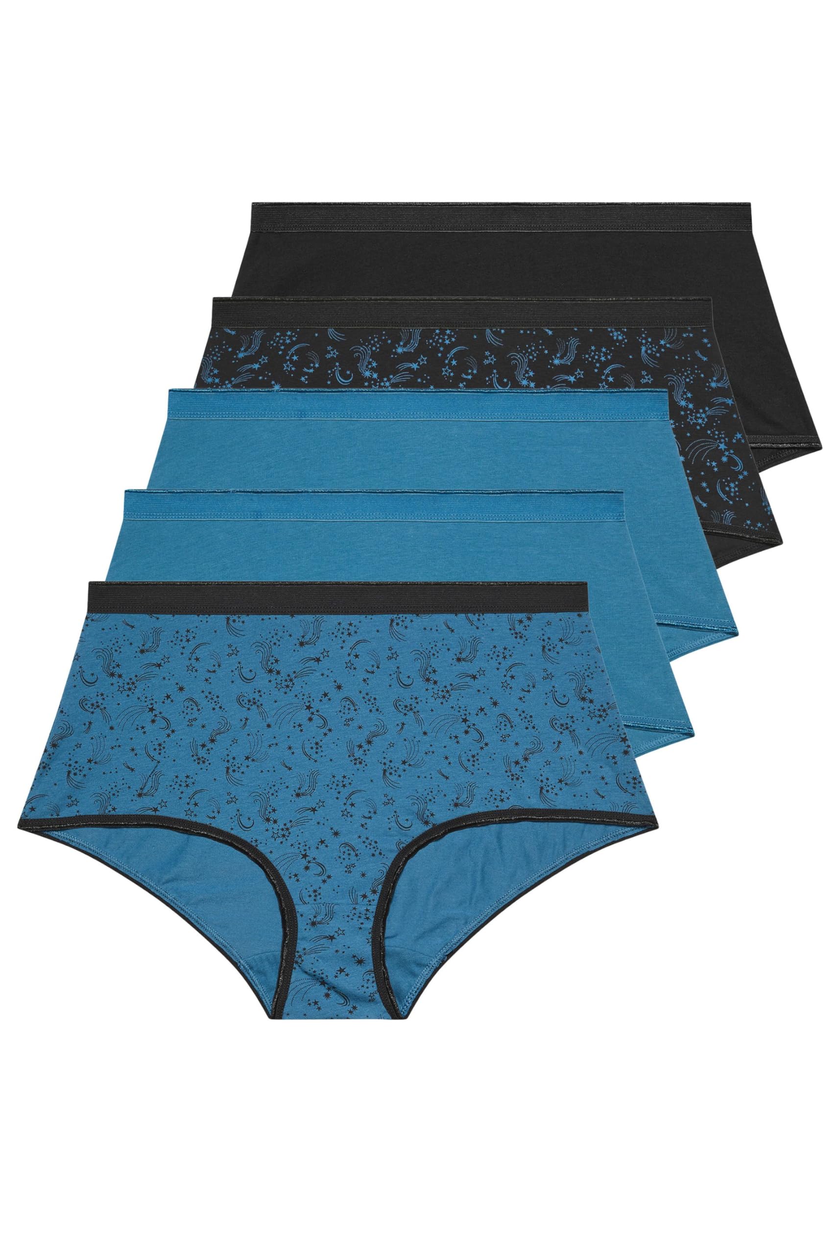 Yours Women's Blue 5 Pack Shooting Star Full Briefs In | : 14/16