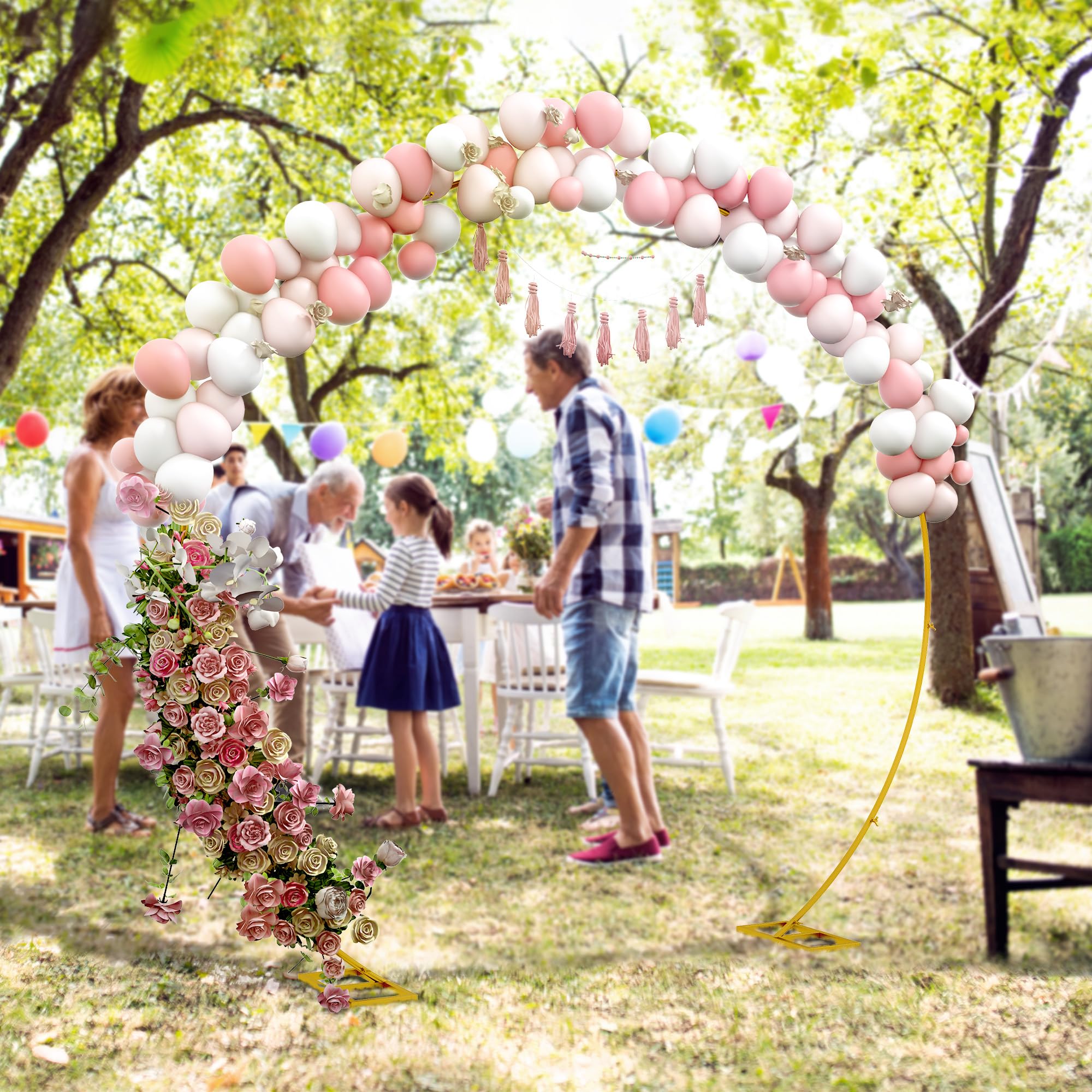 Outsunny Arco da Giardino in Acciaio, Archetto Nuziale per Palloncini e Piante Rampicanti per Cerimonie, Compleanni ed Eventi, 280x60x258 cm, Oro