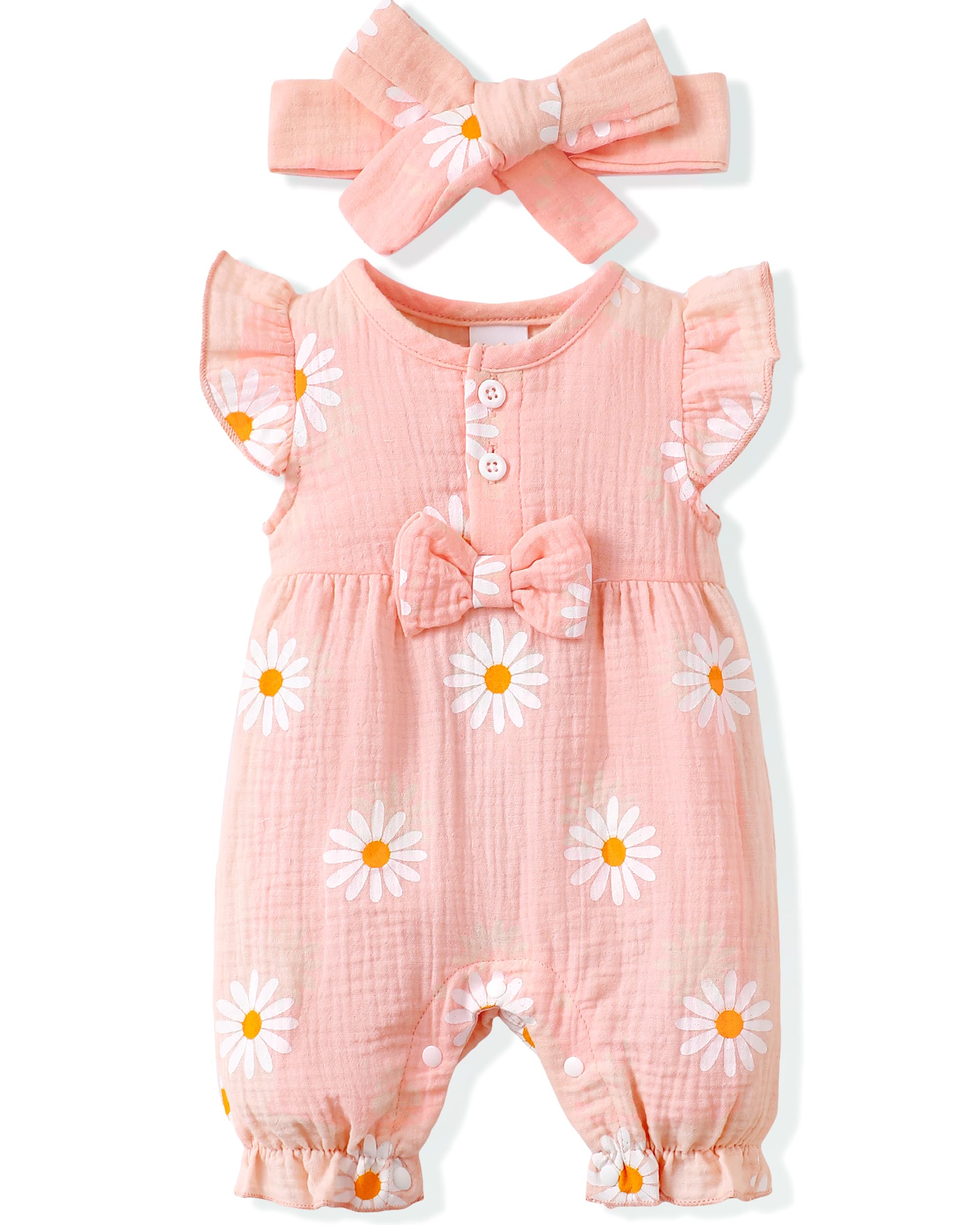 Renotemy Baby Girl Clothes Romper Infant Summer Bodysuit Outfits Cotton Linen Jumpsuits Newborn Essential Preemie Clothes