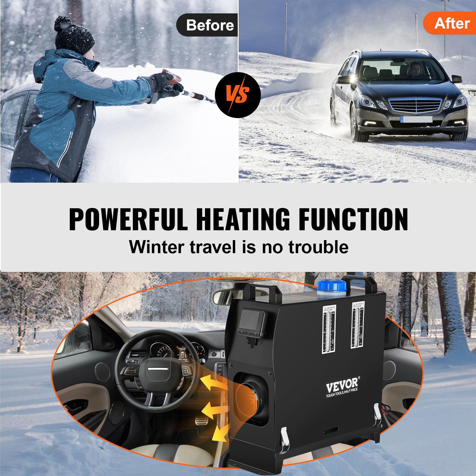 VEVOR Calentador de Aire Diésel 12V 8 kW Calefacción Estacionaria Diésel -40 °C - 80 °C Calentador de Estacionamiento Diésel Calefacción Estática Furgoneta Diésel Calentador Coche (Interruptor LCD)