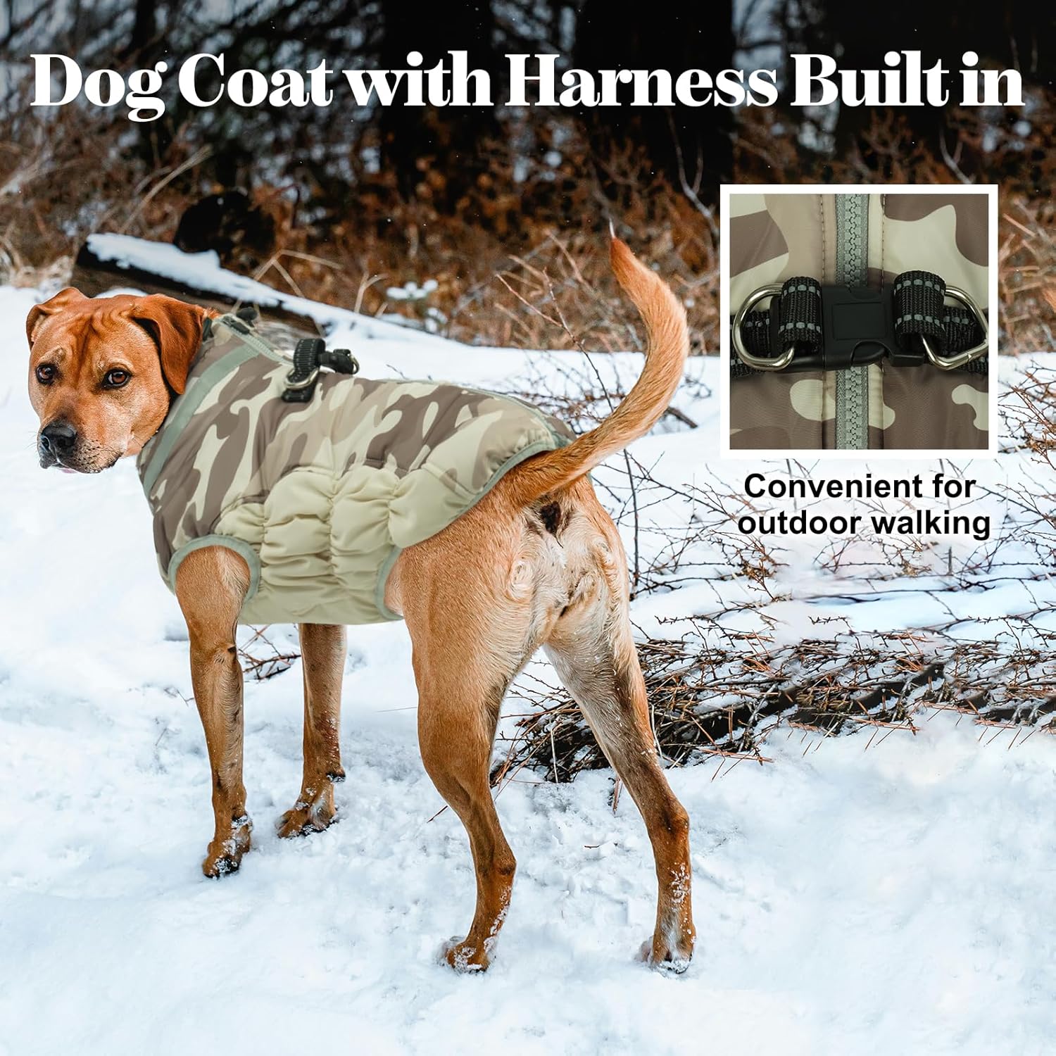 Lelepet Dog Coat Warm Dog Winter Coat Waterproof Dogs Jacket with Harness Built in Reflective Pet Fleece Vest Zip-Up Cold Weather Coats for Large Dogs Turtleneck Windproof Coats Boxer Blaze Orange XL