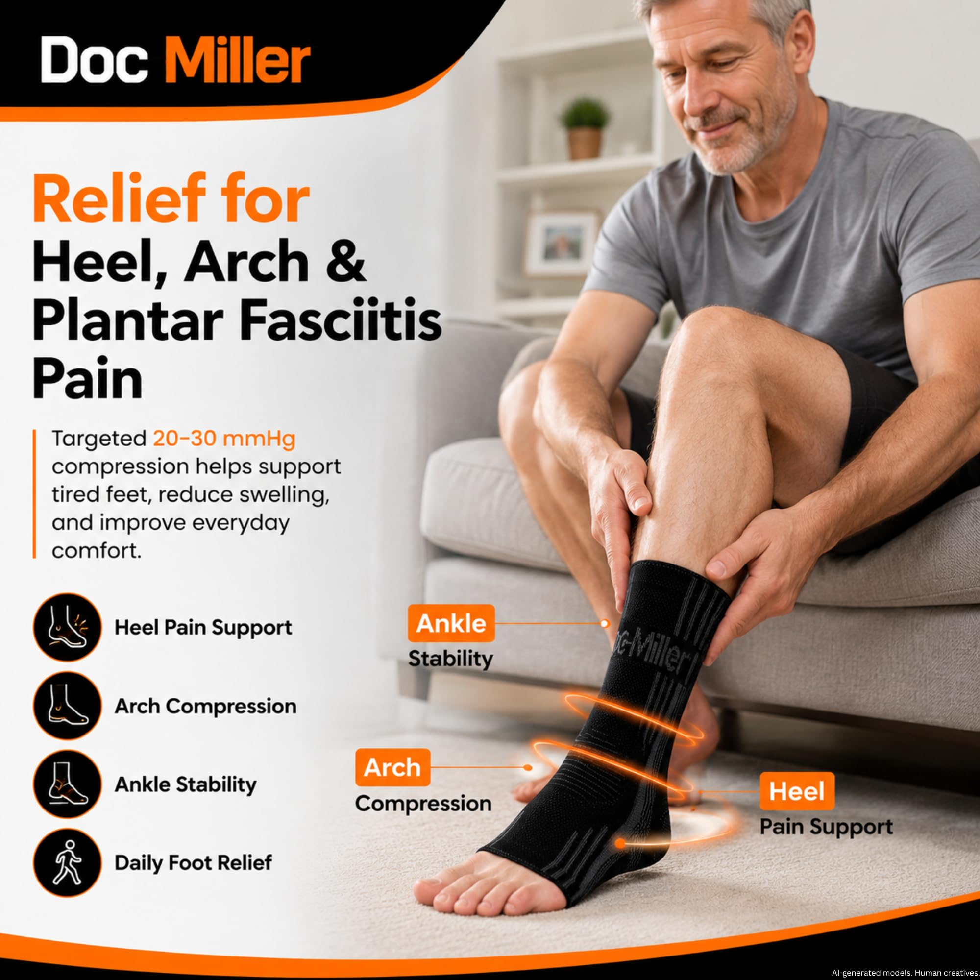Doc Miller Aparatos ortopédicos de soporte para el tobillo. Calcetines para pie plantar hinchado fascitis tendinitis de Aquiles