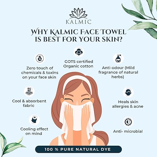 Miniatura 2 de Juego de 3 toallas orgánicas para la cara, teñidas con hierbas ayurvédicas puras Aloevera, Neem, Madder I, 100% puro, teñido natural, altamente